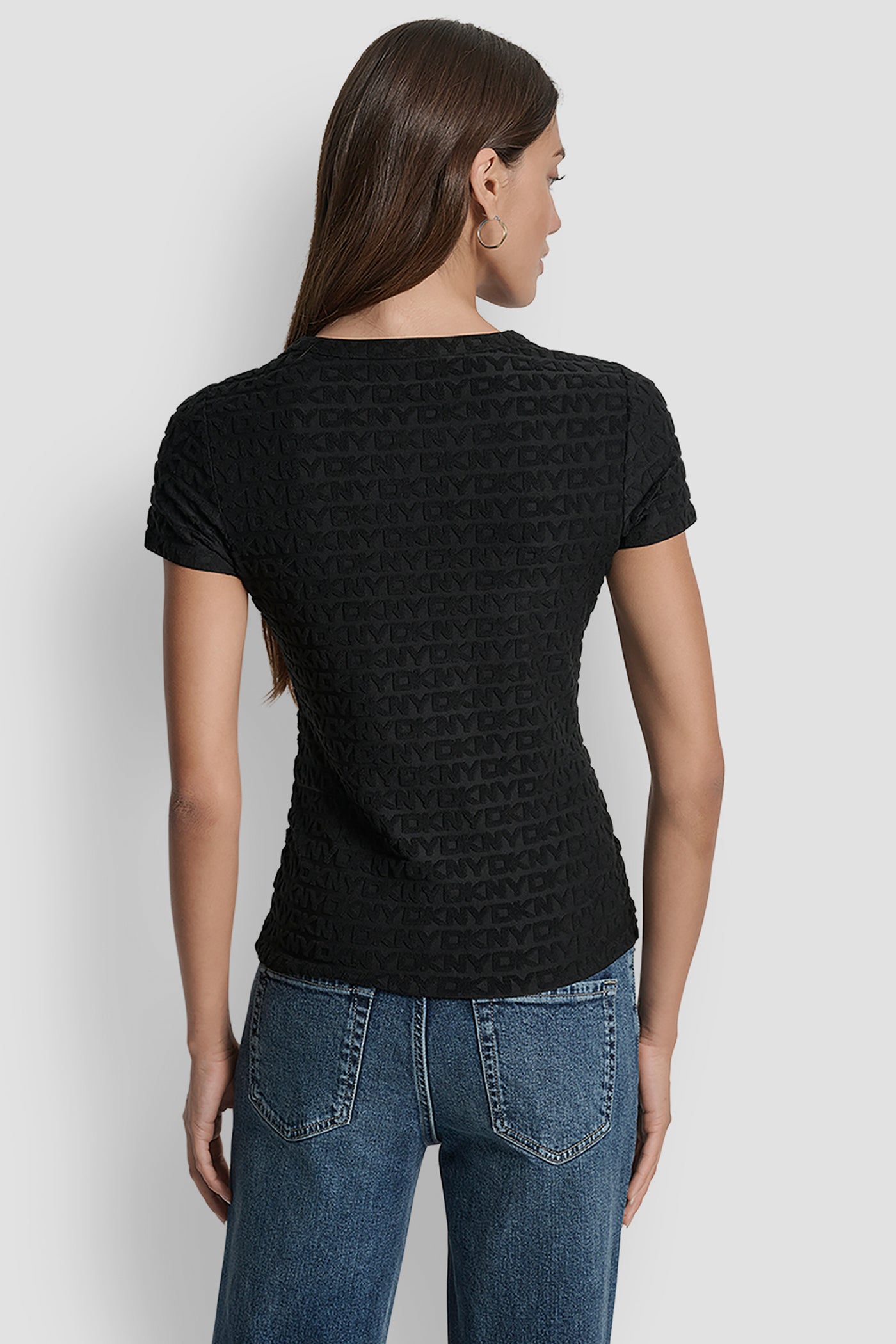 Black LOGO JACQUARD SHORT SLEEVE CREW NECK TEE, VIEW 2 | DKNY JEANS