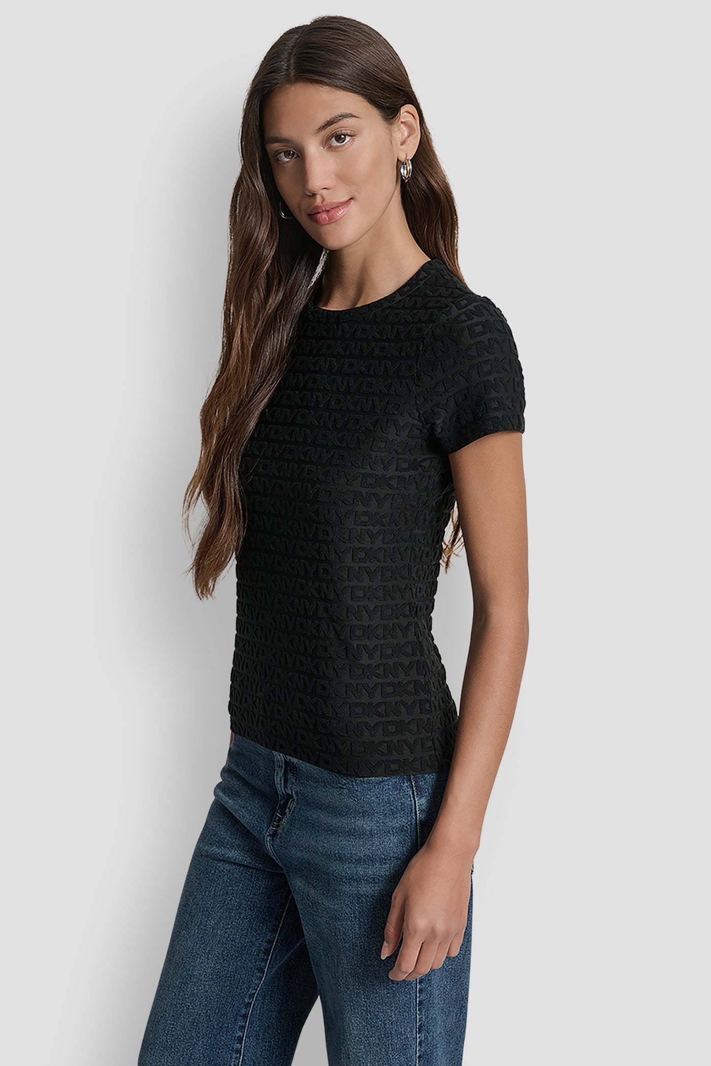 LOGO JACQUARD SHORT SLEEVE CREW NECK TEE VIEW 3 | DKNY JEANS