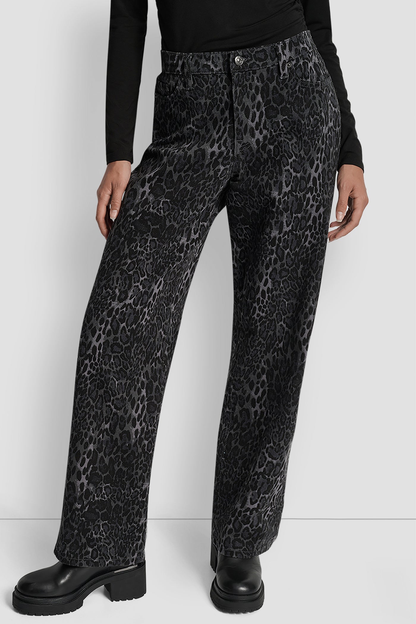FORGED IRON JAGUAR PRINT MID RISE RELAXED STRAIGHT 30 INCH INSEAM, FRONT VIEW | New Arrivals