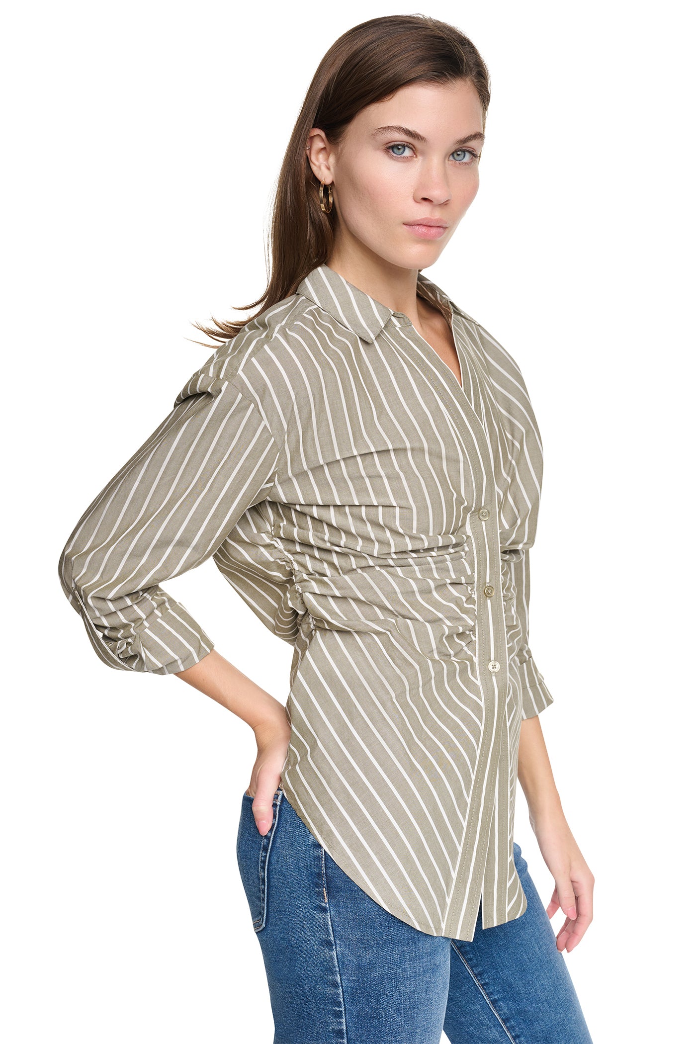 STRIPED RUCHED SHIRT VIEW 4