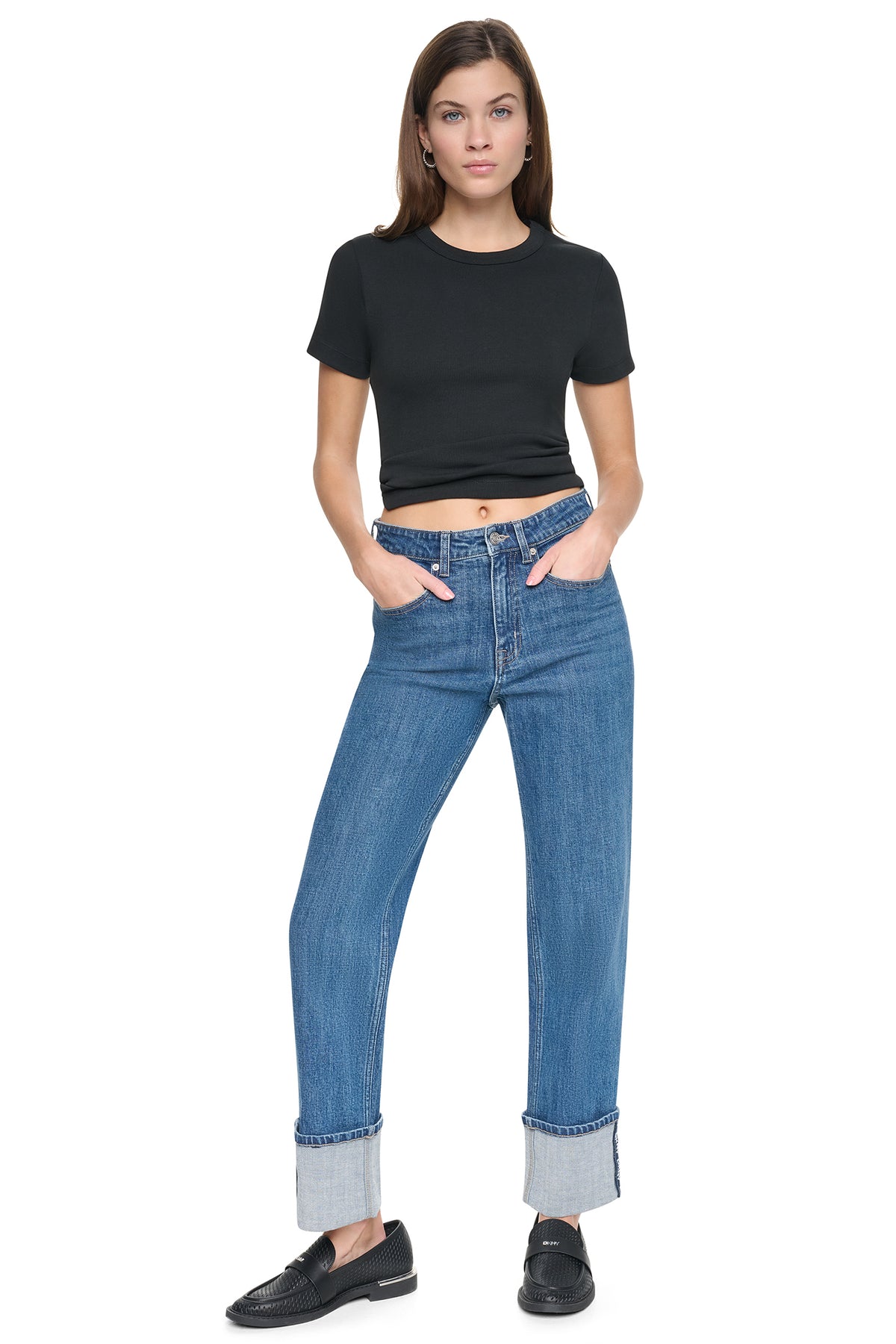 HIGH-RISE LOGO CUFF STRAIGHT LEG JEAN VIEW 2
