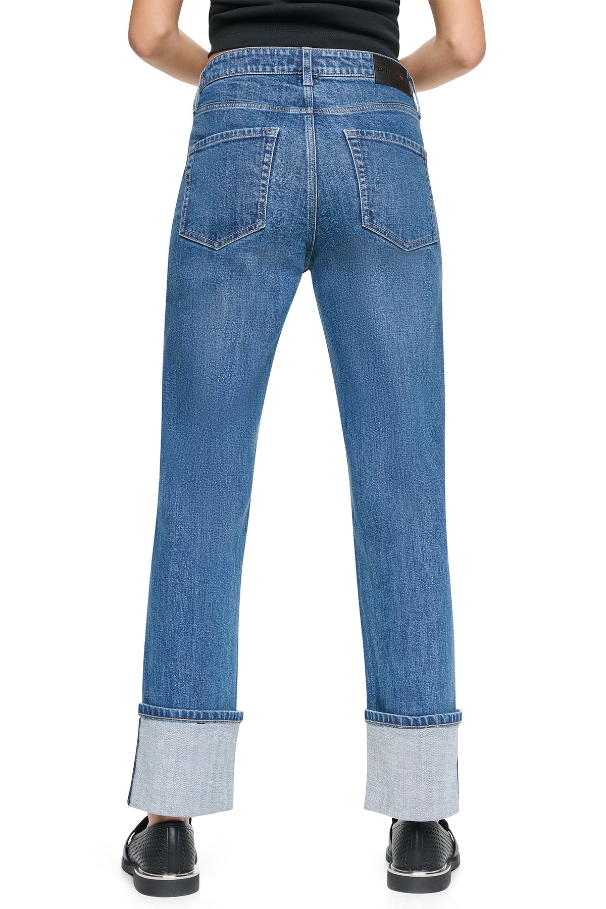 HIGH-RISE LOGO CUFF STRAIGHT LEG JEAN VIEW 2