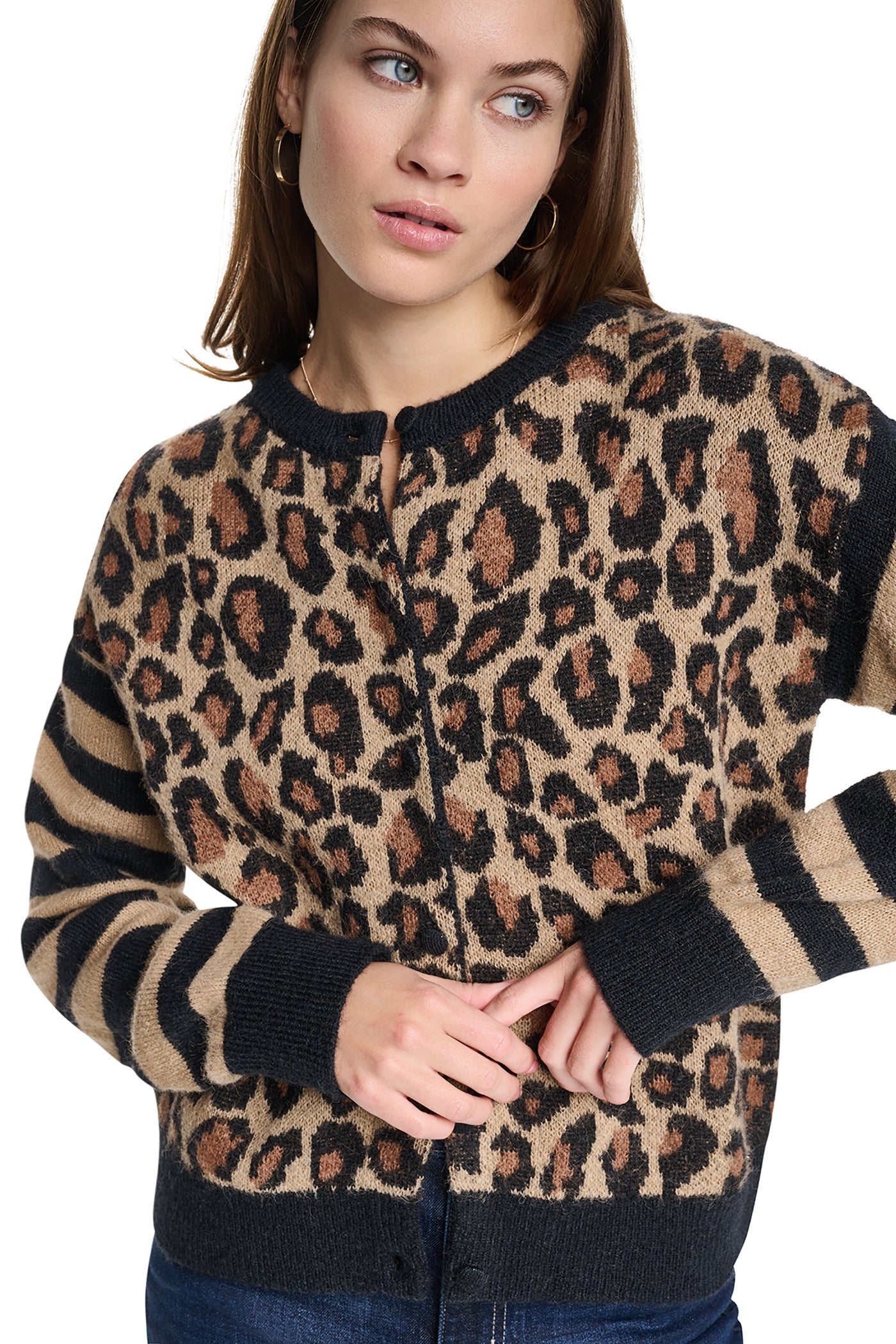 MIXED CHEETAH AND STRIPE CARDIGAN VIEW 6