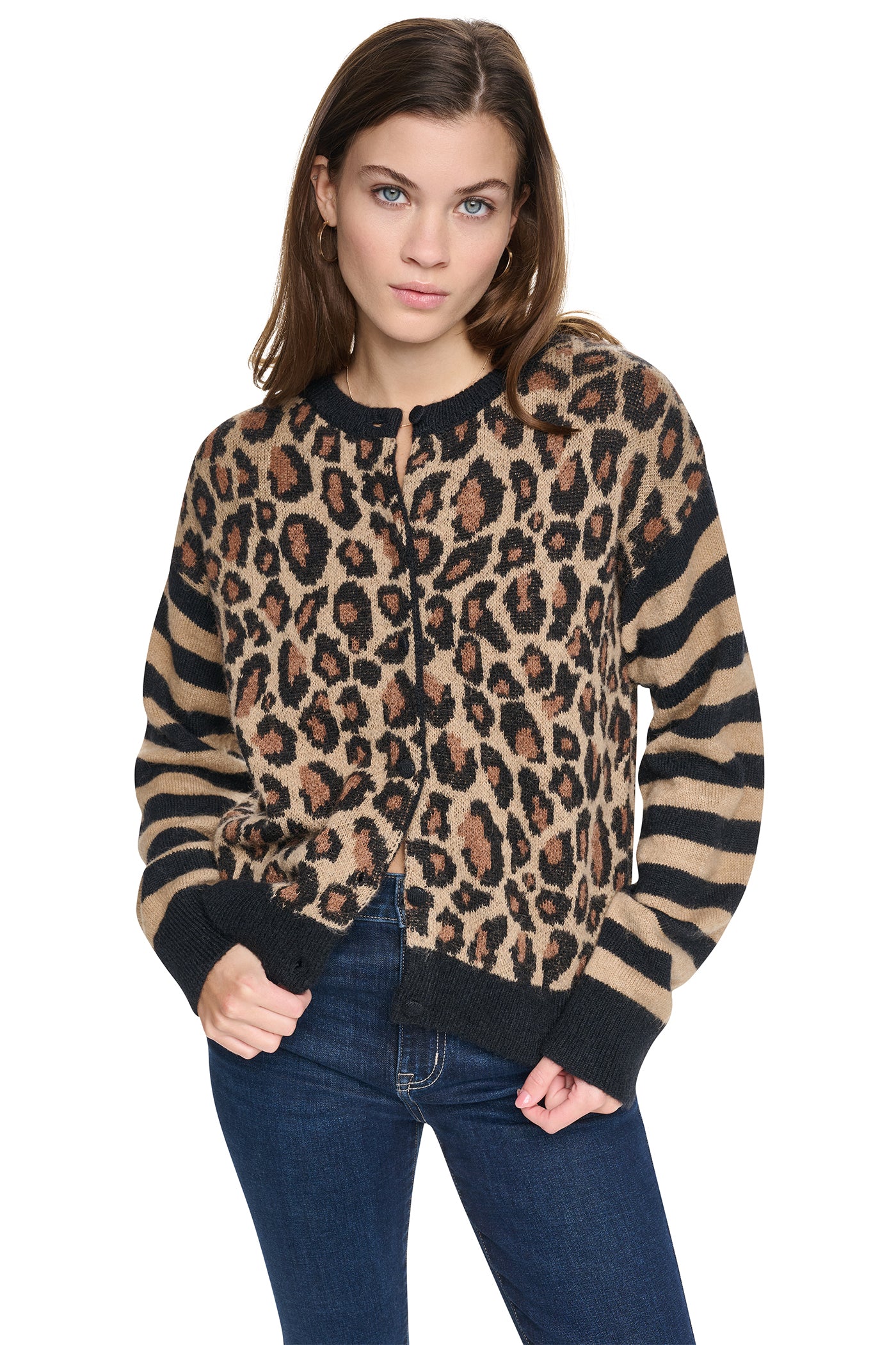 MIXED CHEETAH AND STRIPE CARDIGAN VIEW 5