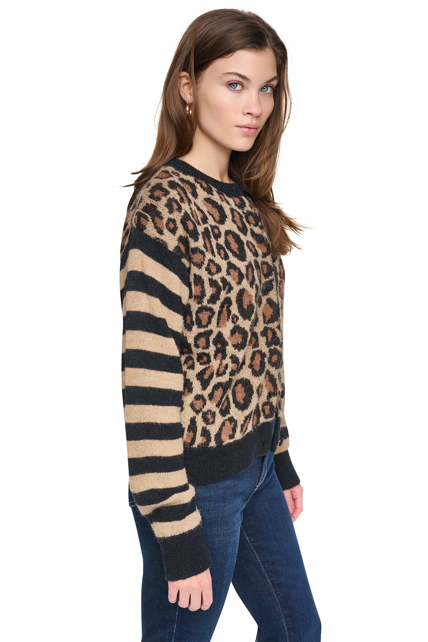 MIXED CHEETAH AND STRIPE CARDIGAN VIEW 4