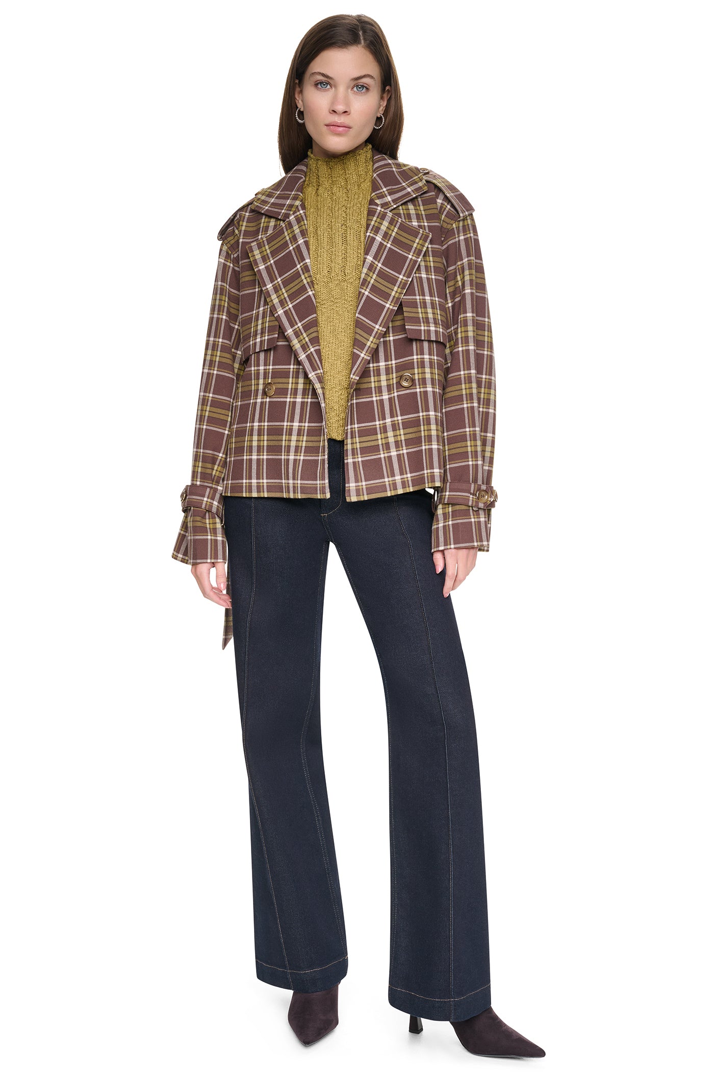 PLAID DOUBLE BREASTED SHORT TRENCH VIEW 7