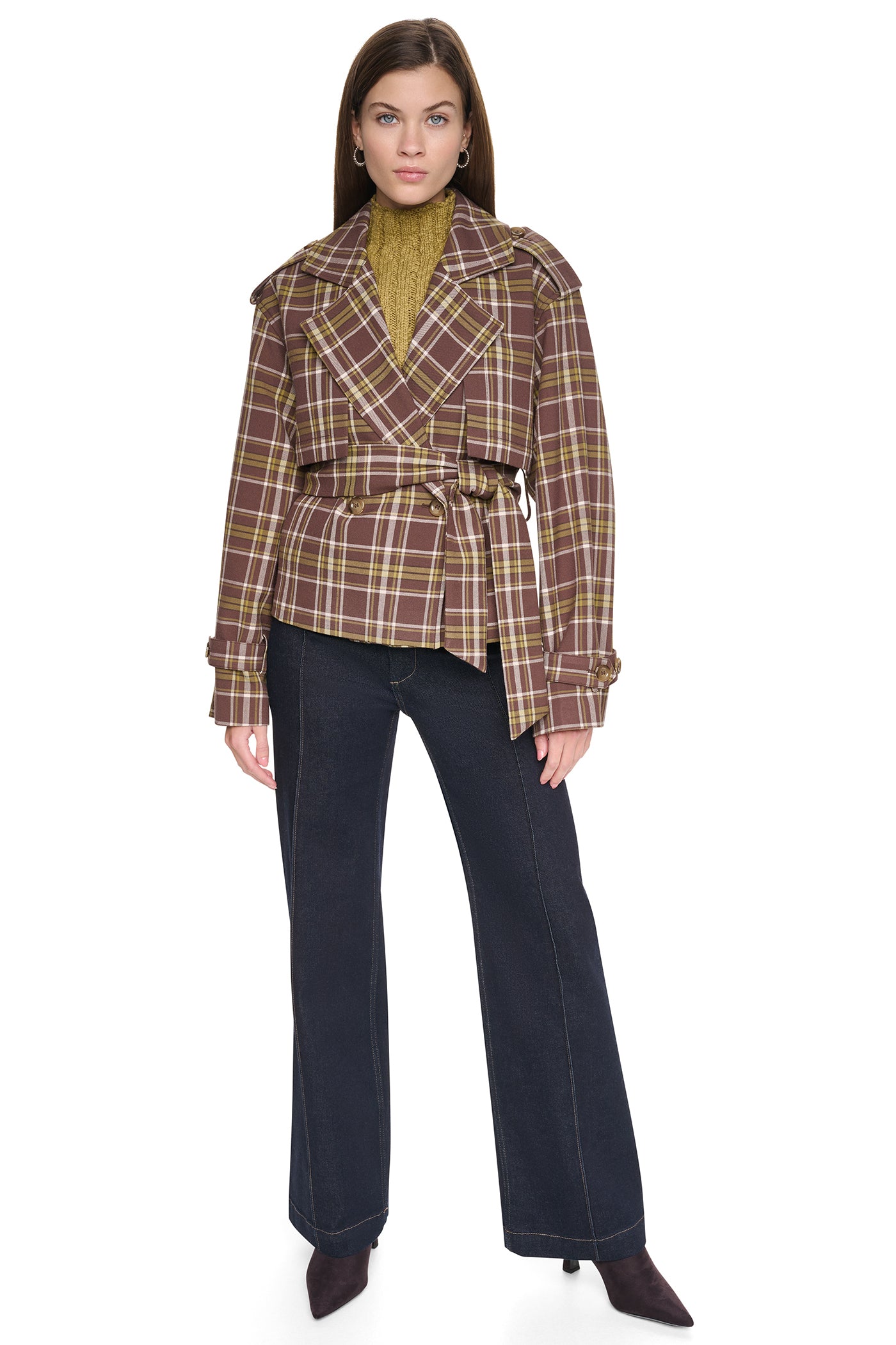 PLAID DOUBLE BREASTED SHORT TRENCH VIEW 3