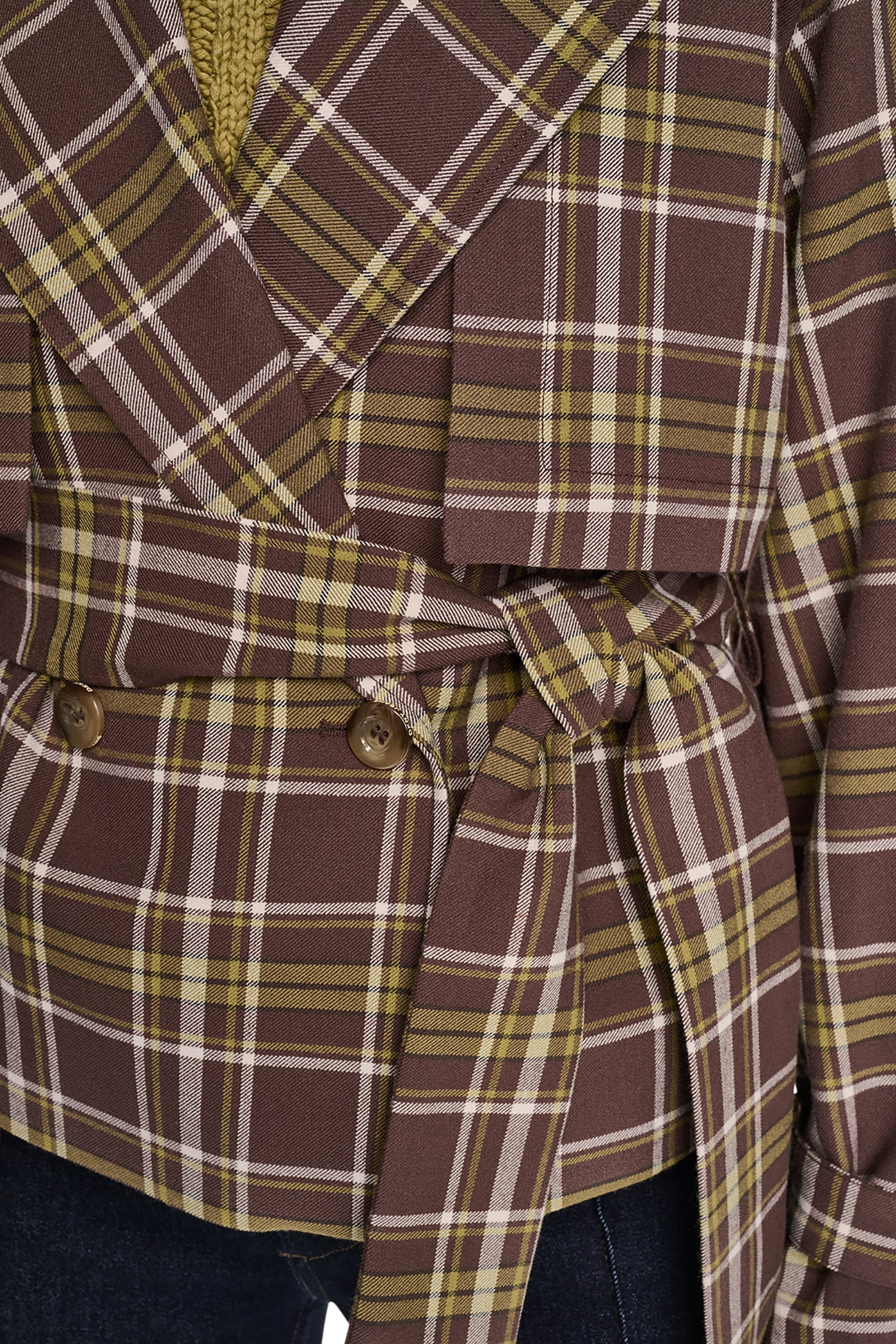 PLAID DOUBLE BREASTED SHORT TRENCH VIEW 2