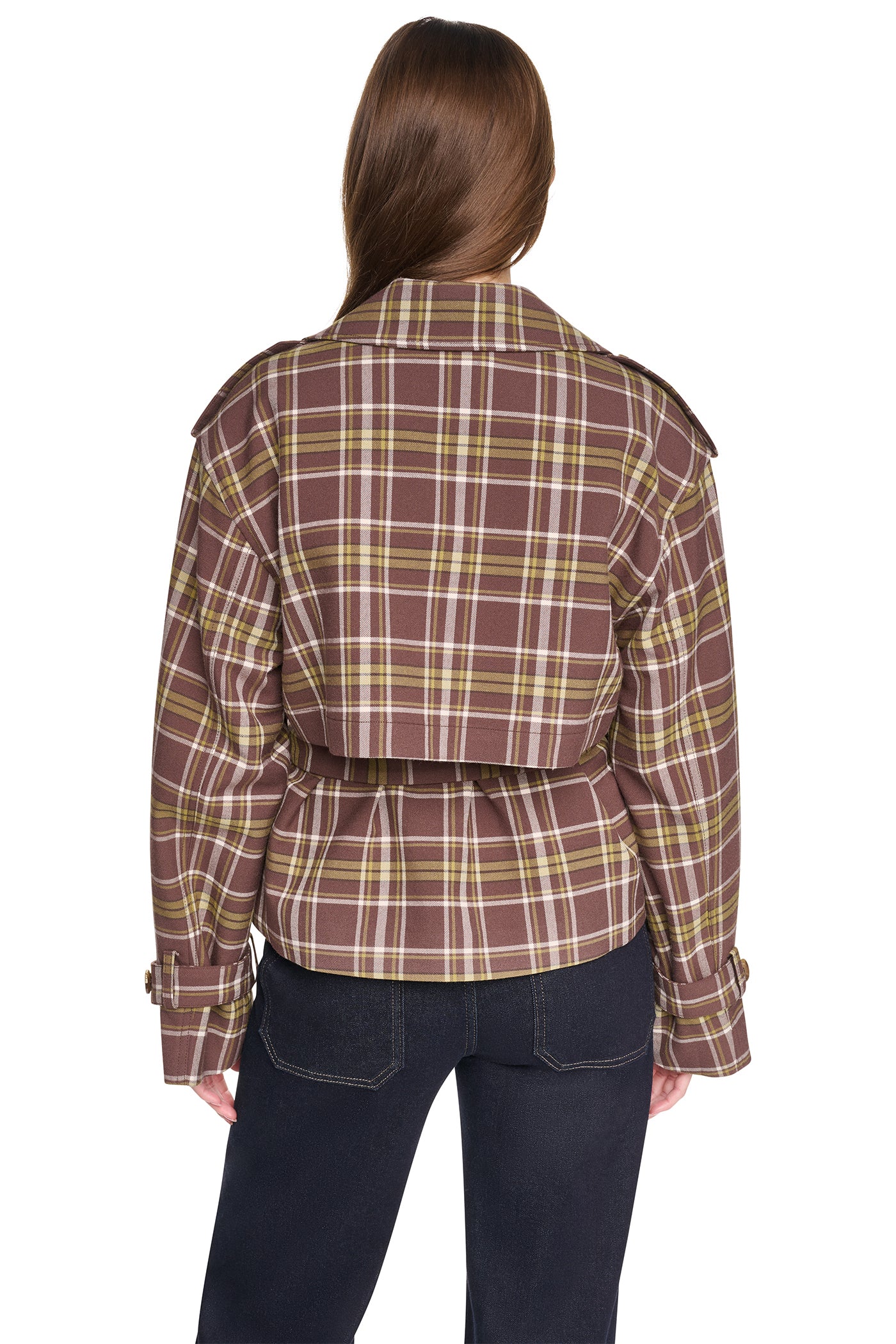 PLAID DOUBLE BREASTED SHORT TRENCH VIEW 11