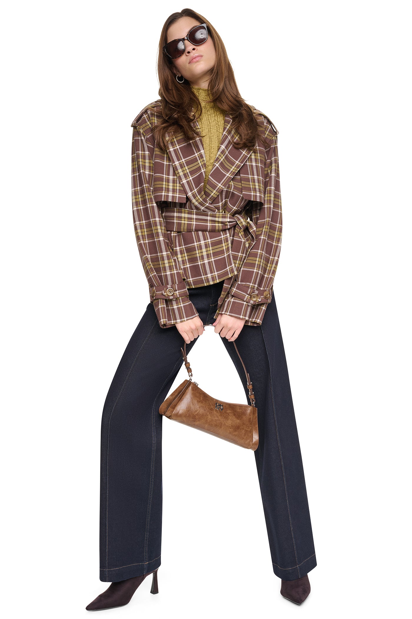 PLAID DOUBLE BREASTED SHORT TRENCH VIEW 9