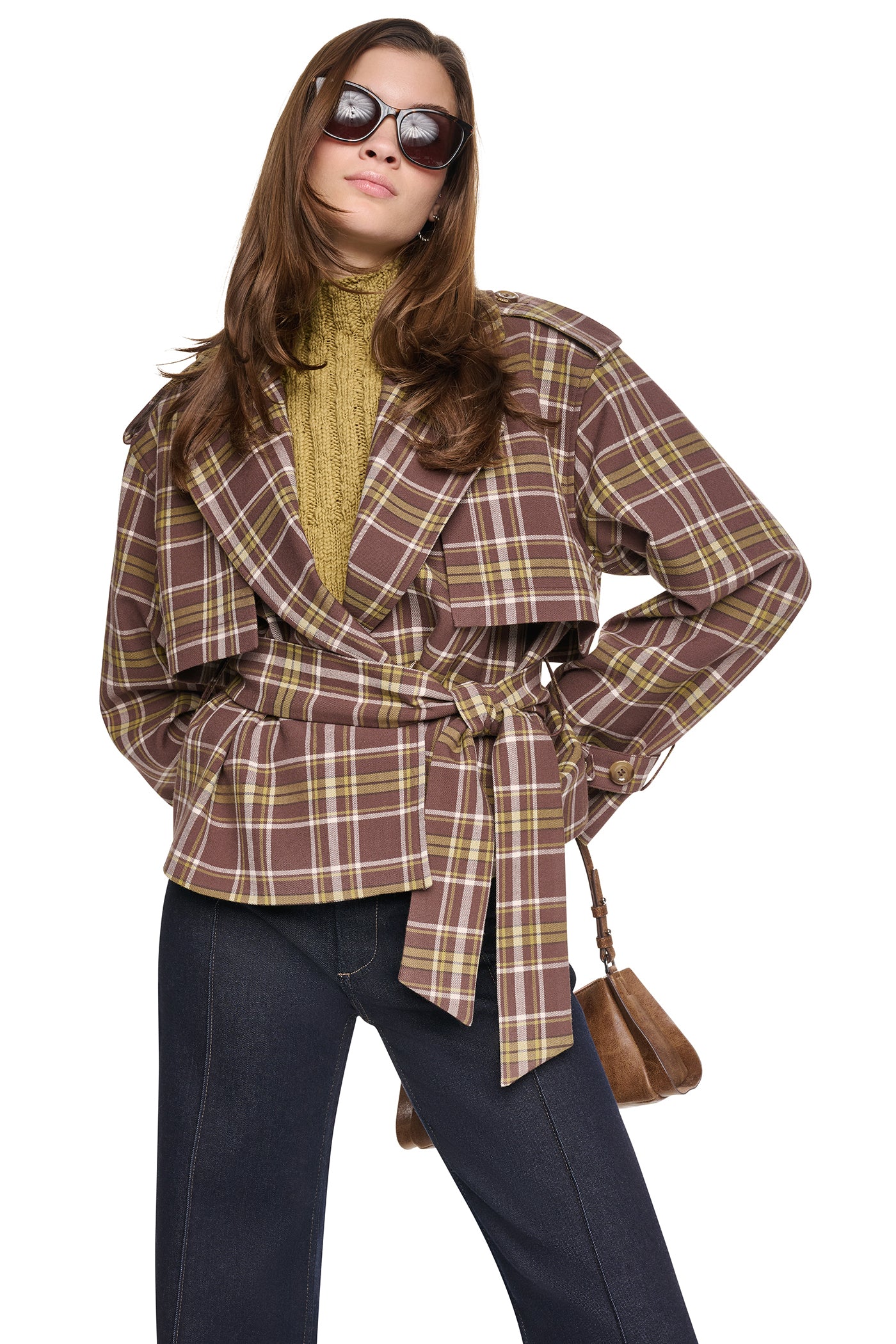 PLAID DOUBLE BREASTED SHORT TRENCH VIEW 8