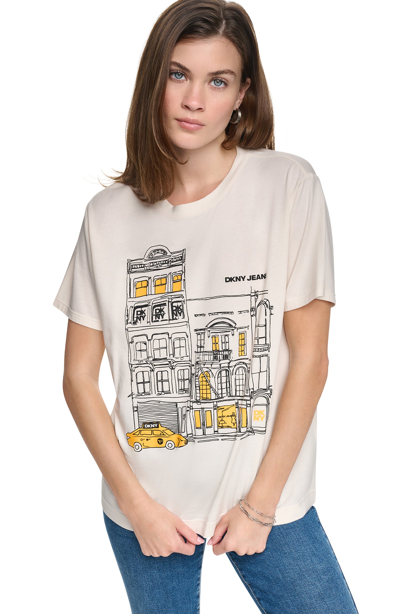 Eggnog/Taxi Cab Yellow DOWNTOWN SKETCH TEE, FRONT VIEW | New clothing