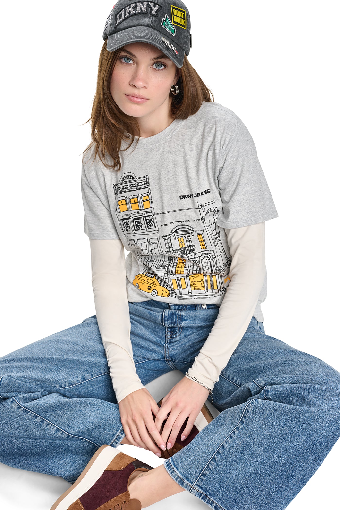 Sky Grey Heather/Taxi Cab DOWNTOWN SKETCH TEE, VIEW 1 | New clothing