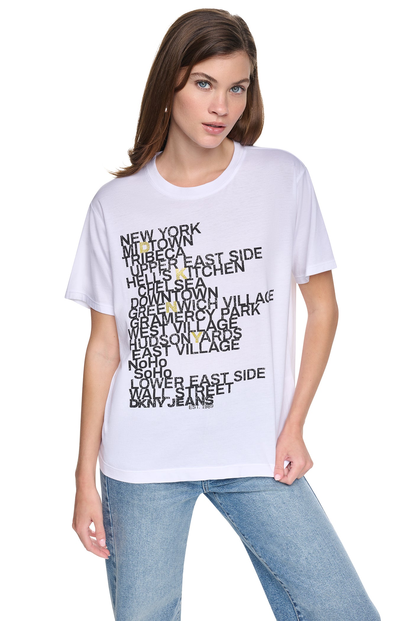 White/Taxi Cab Yellow RHINESTONE NEIGHBORHOOD TEE, VIEW 2 | New clothing