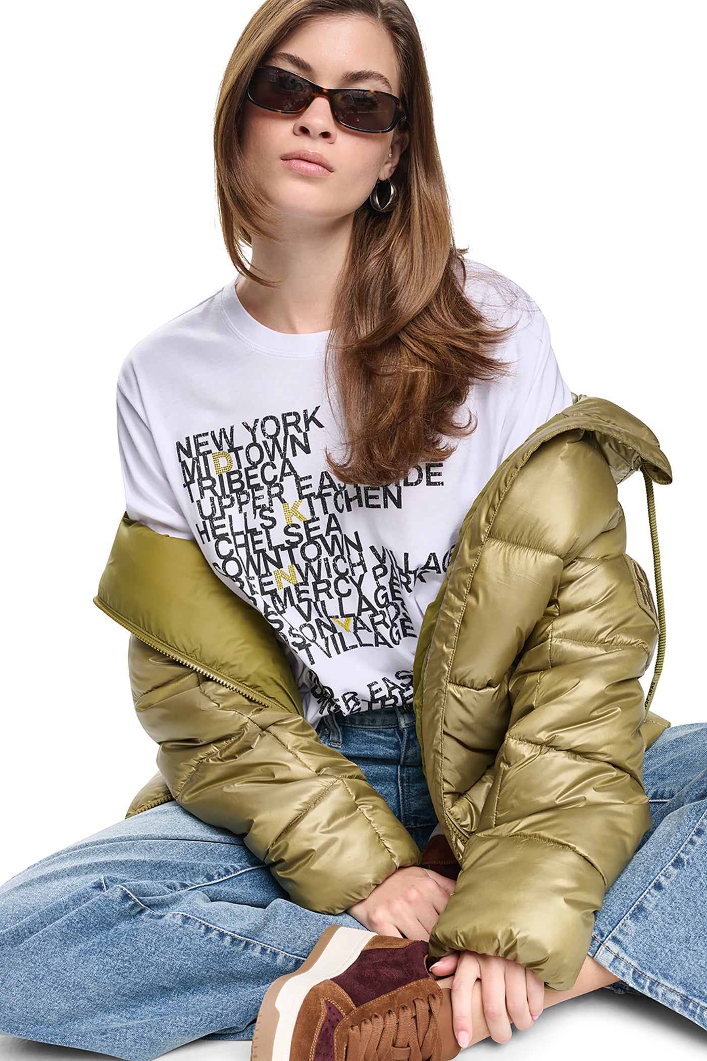 White/Taxi Cab Yellow RHINESTONE NEIGHBORHOOD TEE, VIEW 1 | New clothing