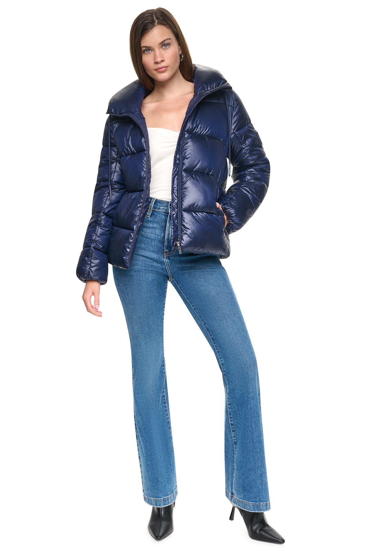 QUILTED PUFFER WITH DRAMA COLLAR VIEW 2
