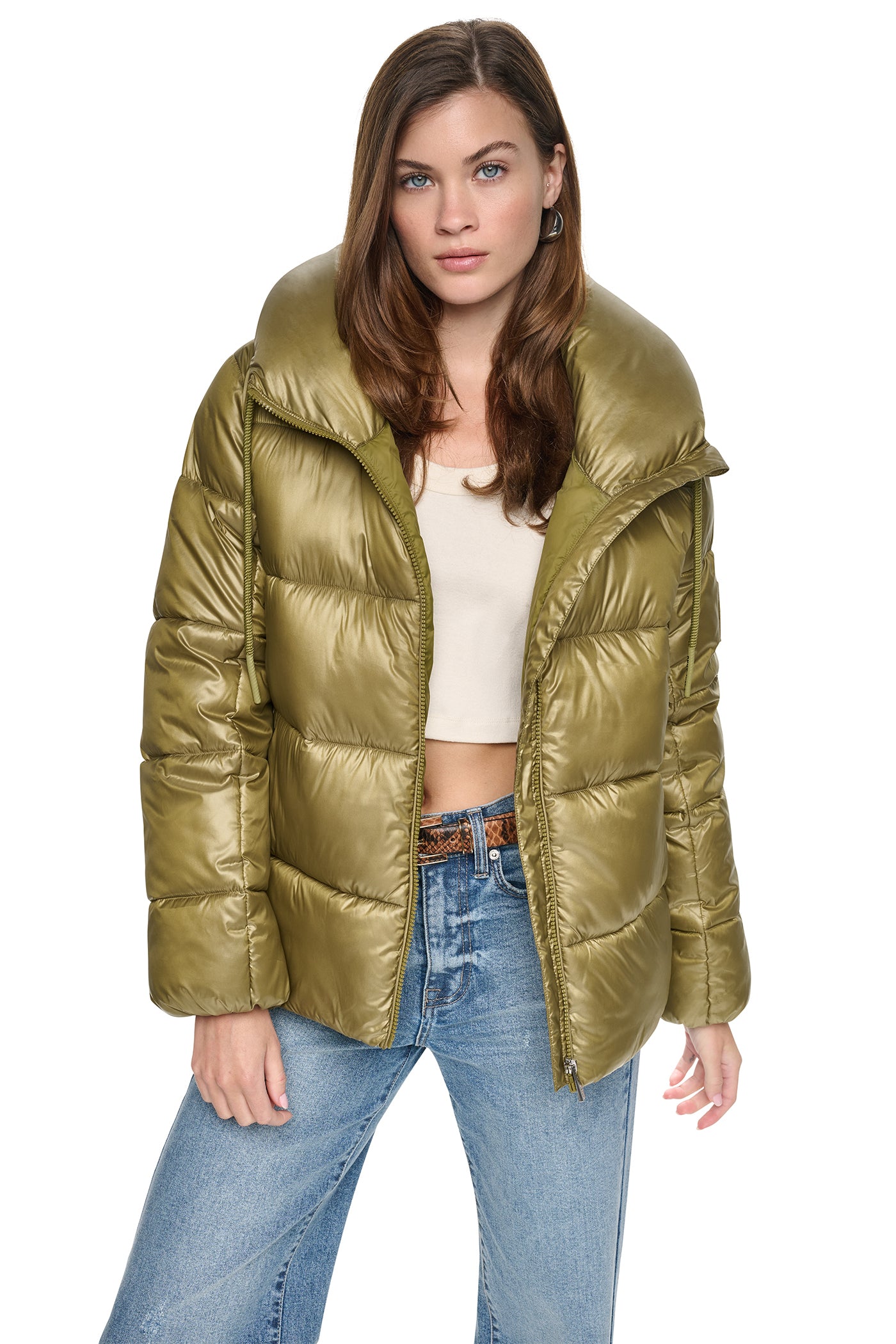 QUILTED PUFFER WITH DRAMA COLLAR VIEW 6