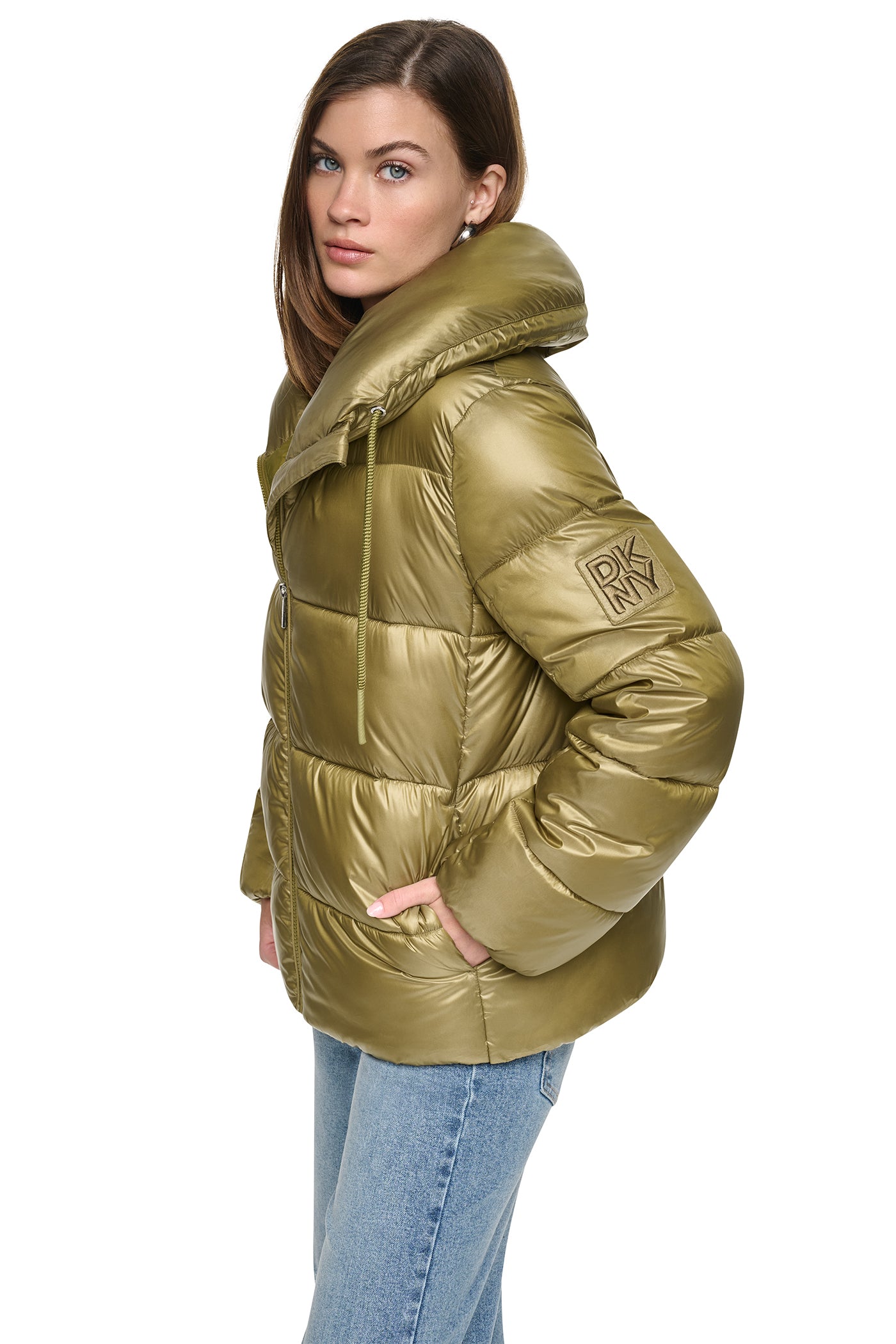 QUILTED PUFFER WITH DRAMA COLLAR VIEW 4