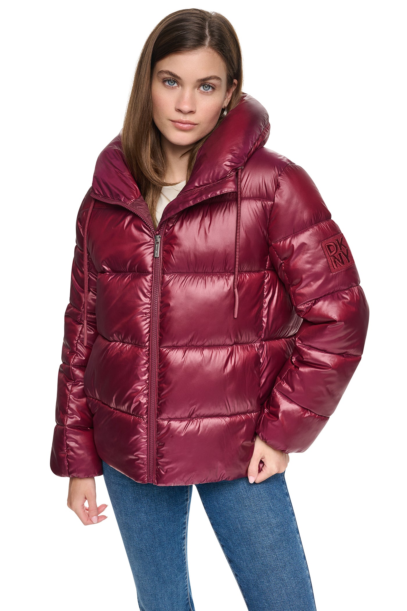 QUILTED PUFFER WITH DRAMA COLLAR VIEW 3
