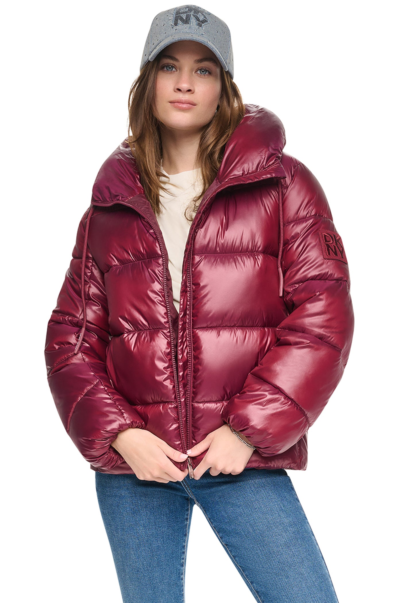 QUILTED PUFFER WITH DRAMA COLLAR VIEW 1