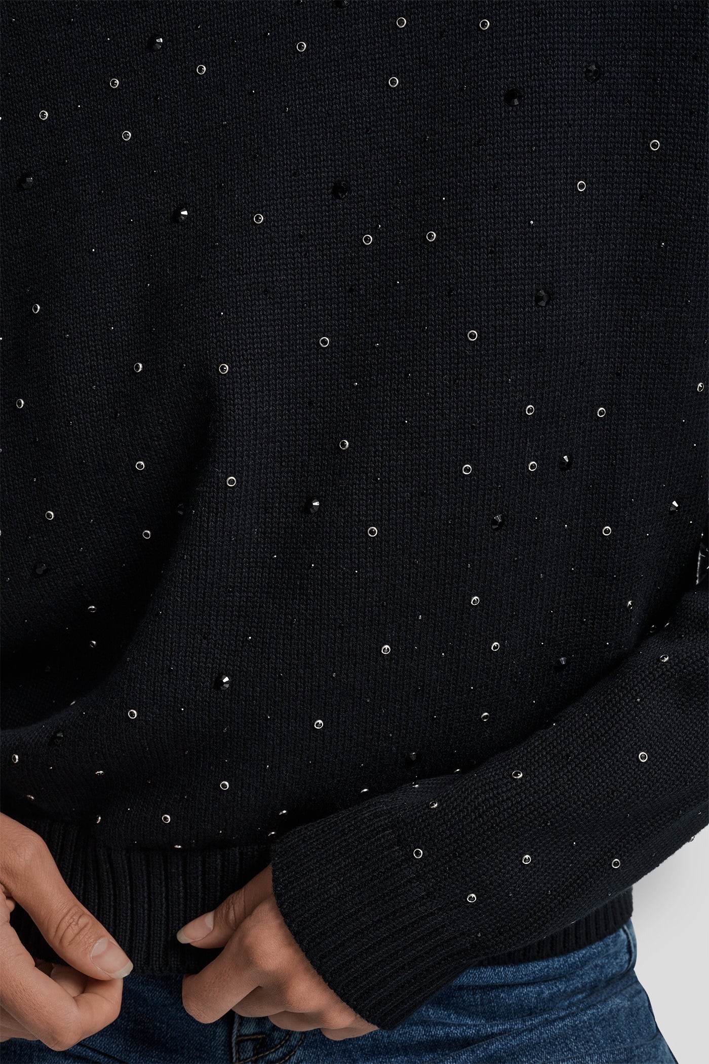 LONG SLEEVE RHINESTONE CREW NECK SWEATER VIEW 5 | New Arrivals