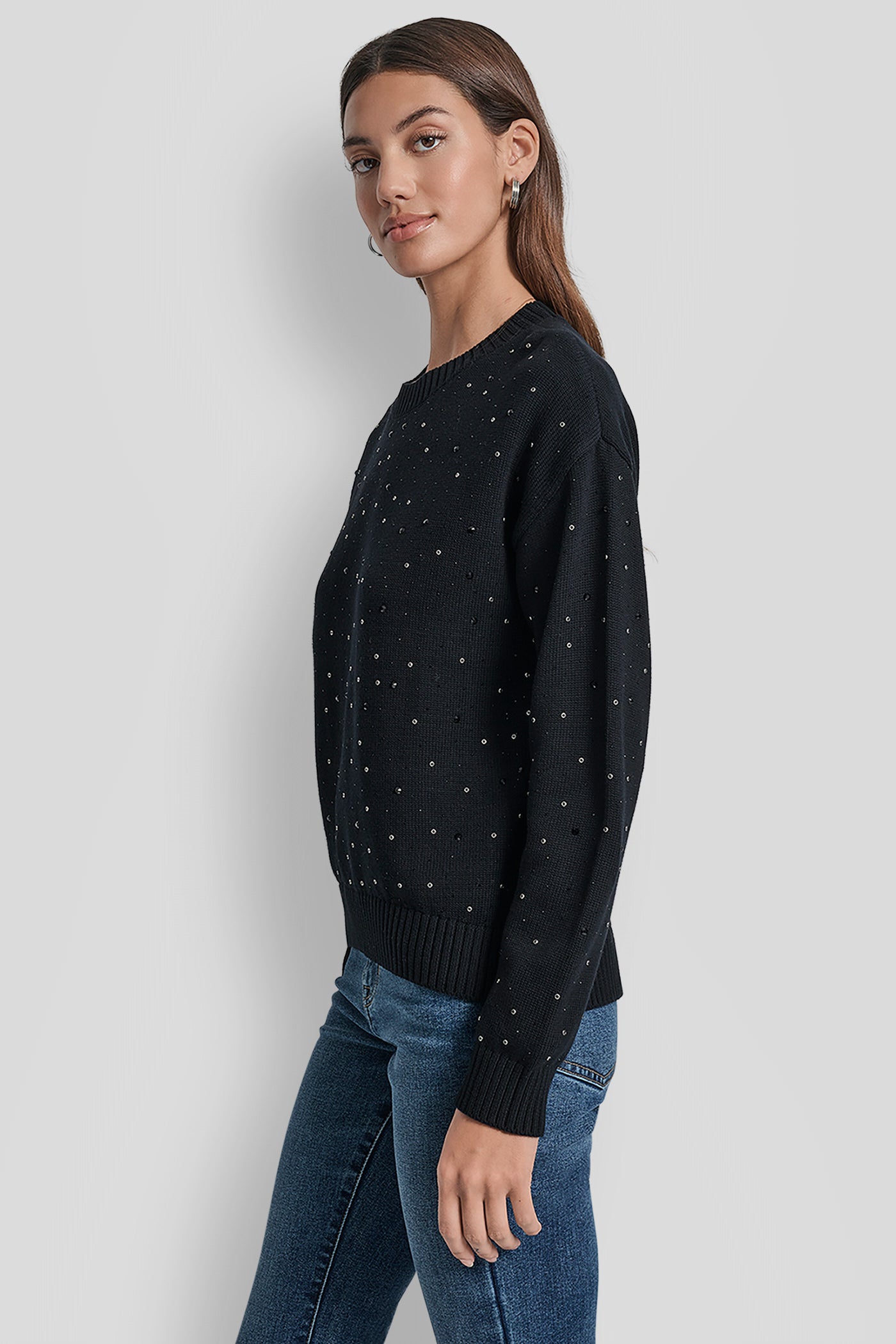LONG SLEEVE RHINESTONE CREW NECK SWEATER VIEW 3 | New Arrivals