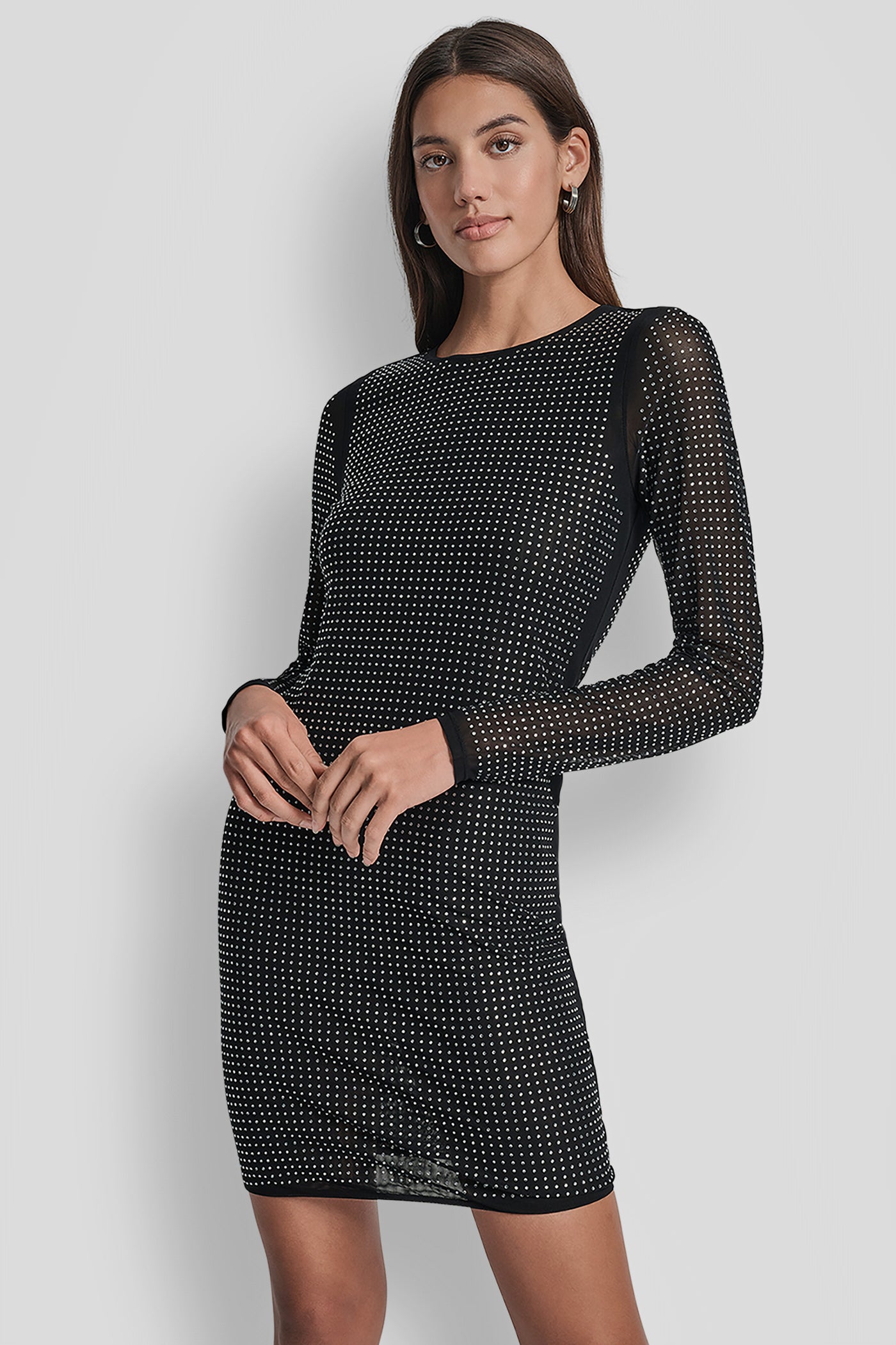 DOME STUDS MESH LONG SLEEVE DRESS VIEW 9 | New Arrivals