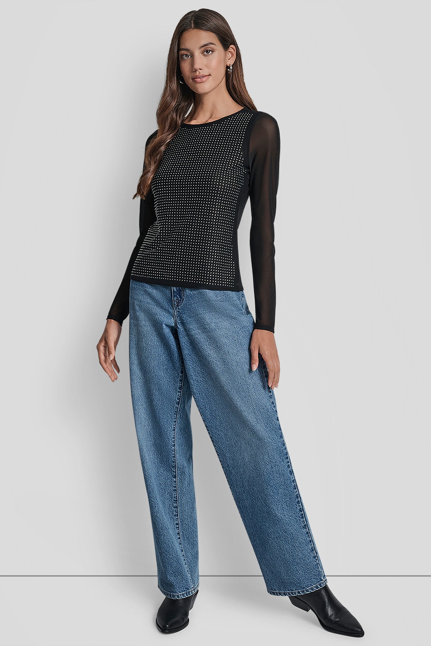 DOME STUDS MESH LONG SLEEVE TOP VIEW 7 | All Products