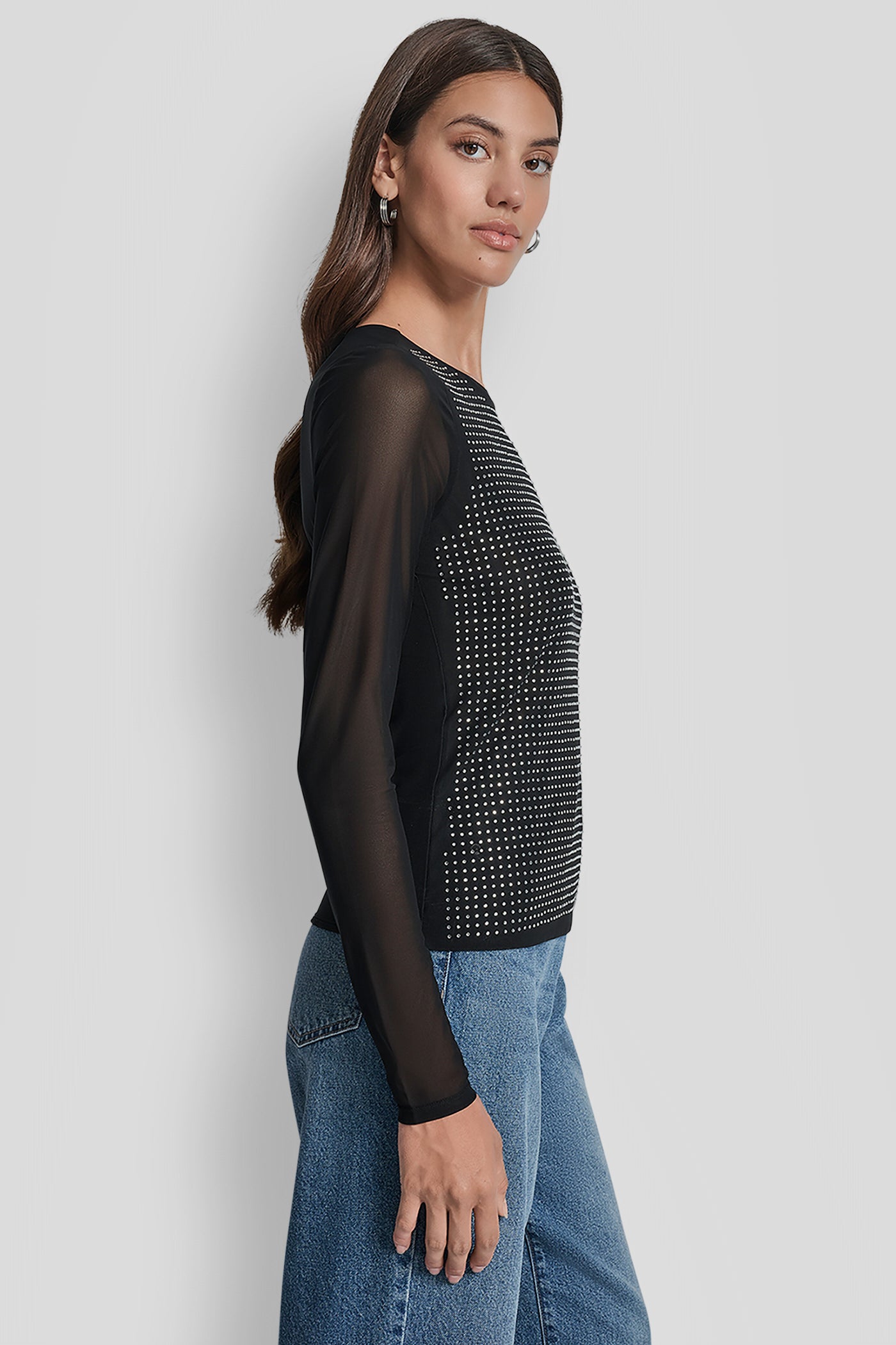 DOME STUDS MESH LONG SLEEVE TOP VIEW 3 | All Products