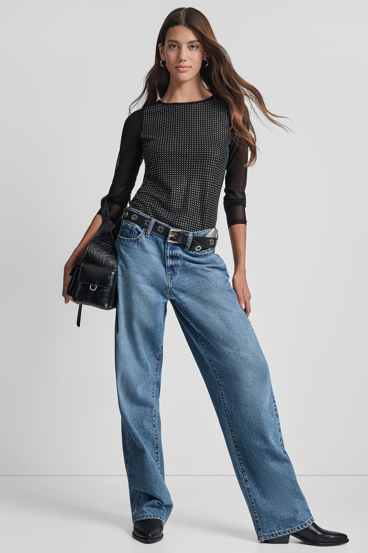 DOME STUDS MESH LONG SLEEVE TOP VIEW 8 | All Products