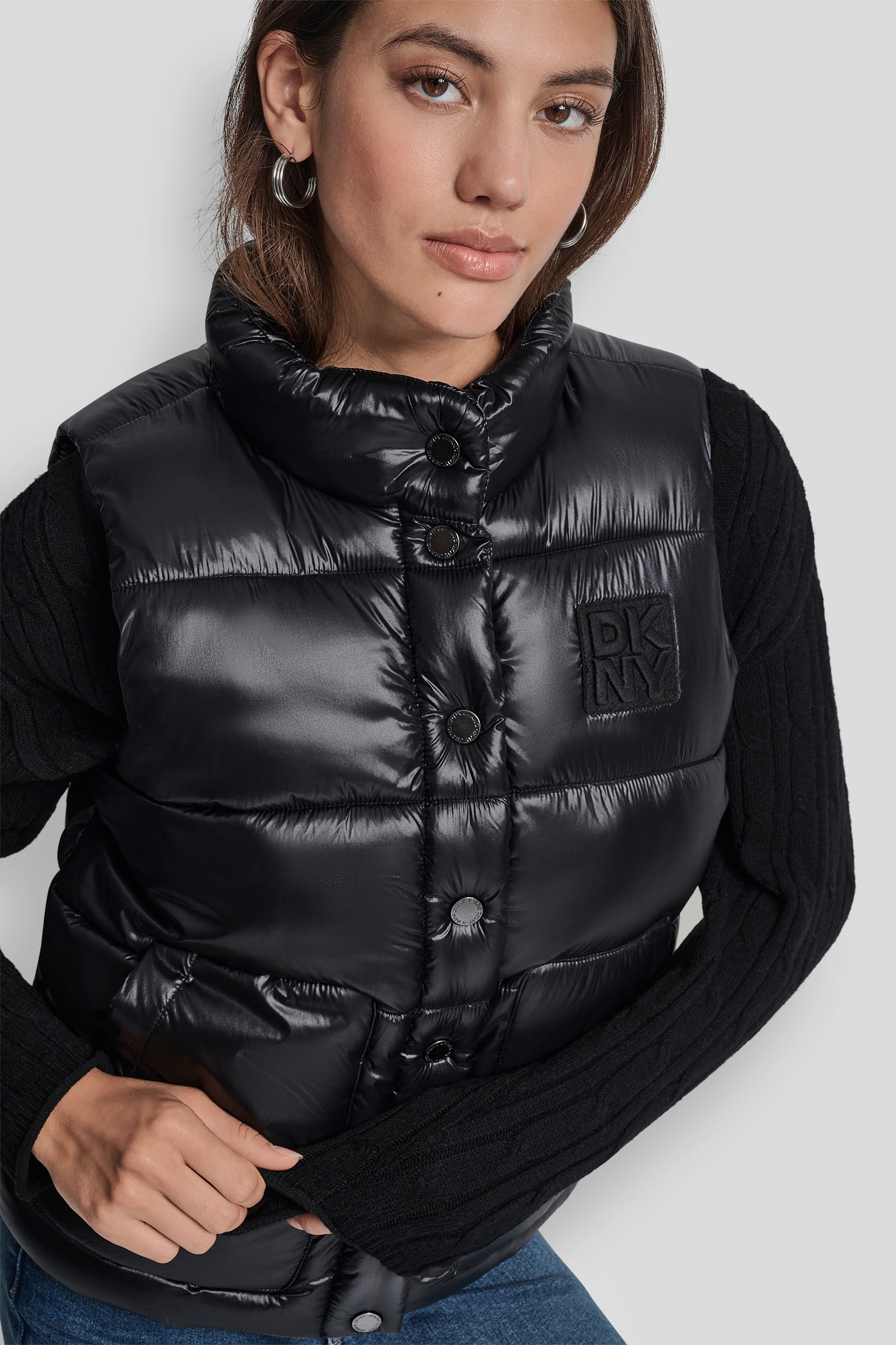 QUILTED MOCK NECK LOGO PUFFER VEST VIEW 5 | Jackets & Trench Coats