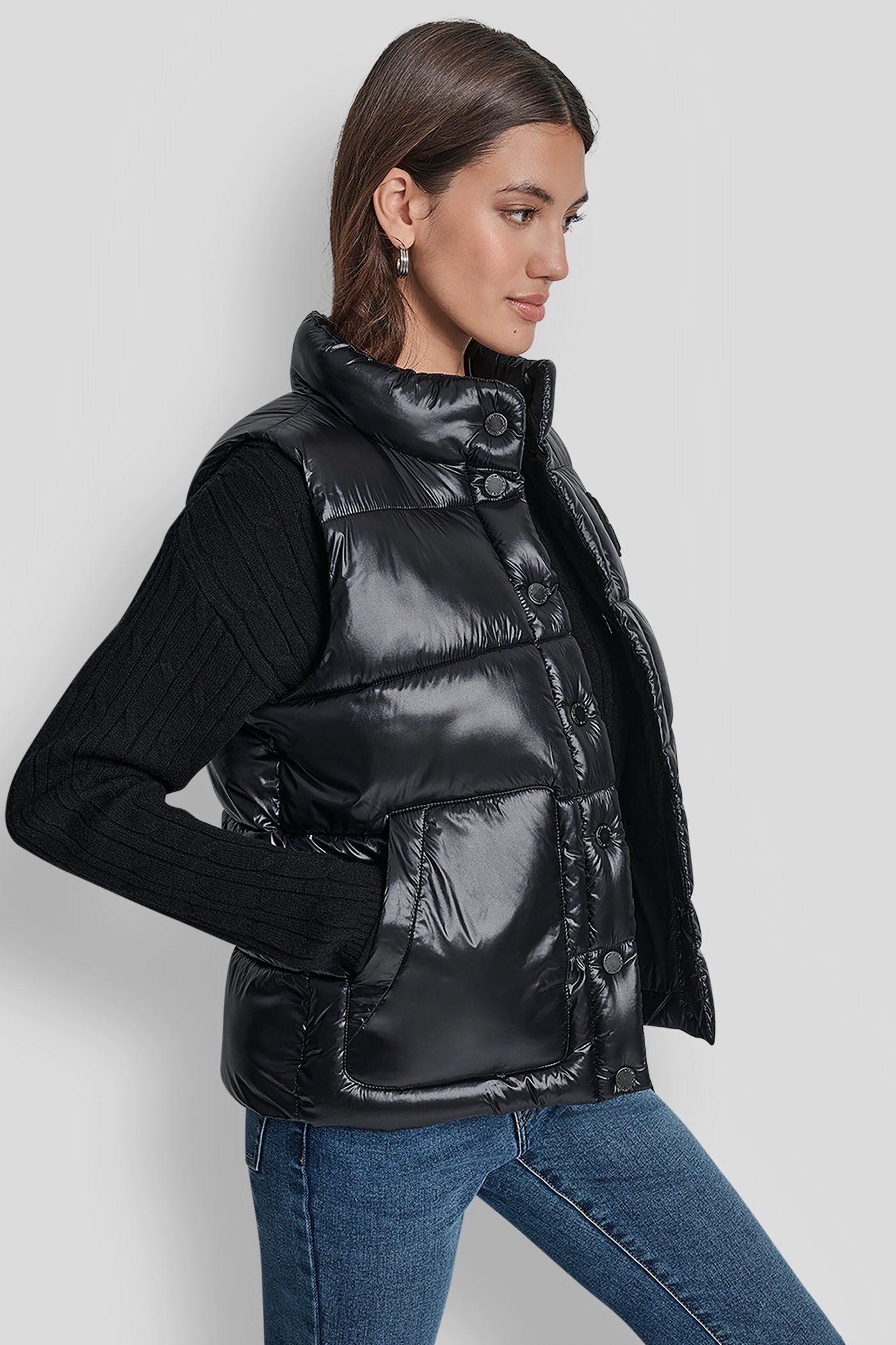 QUILTED MOCK NECK LOGO PUFFER VEST VIEW 3 | Jackets & Trench Coats