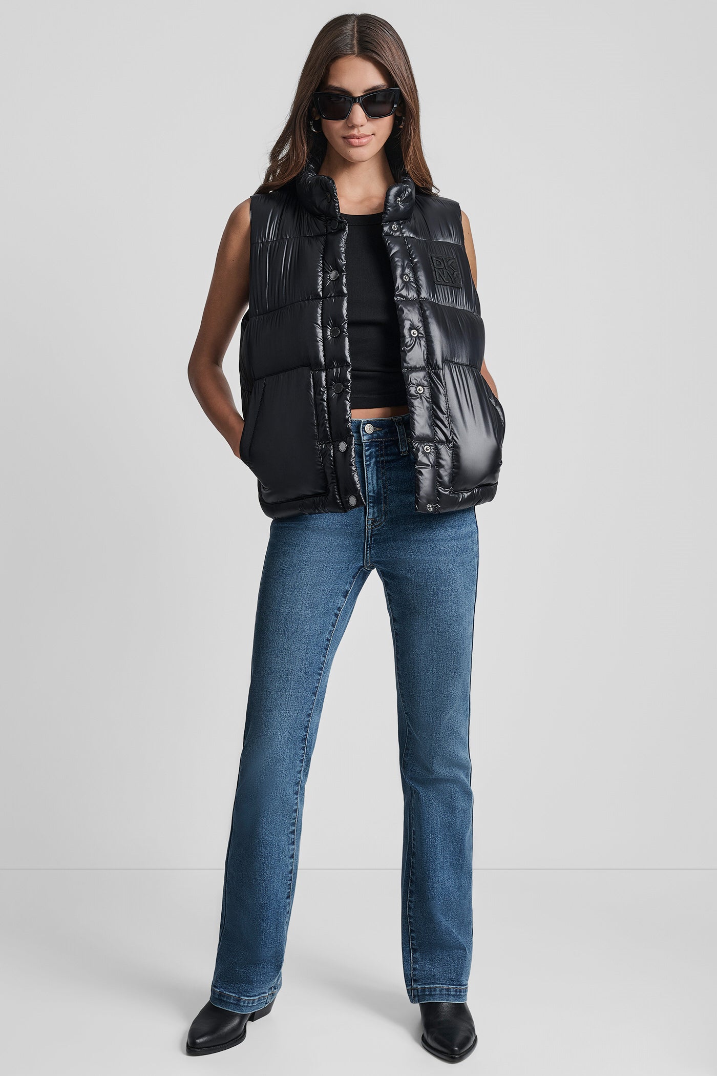 QUILTED MOCK NECK LOGO PUFFER VEST VIEW 8 | Jackets & Trench Coats