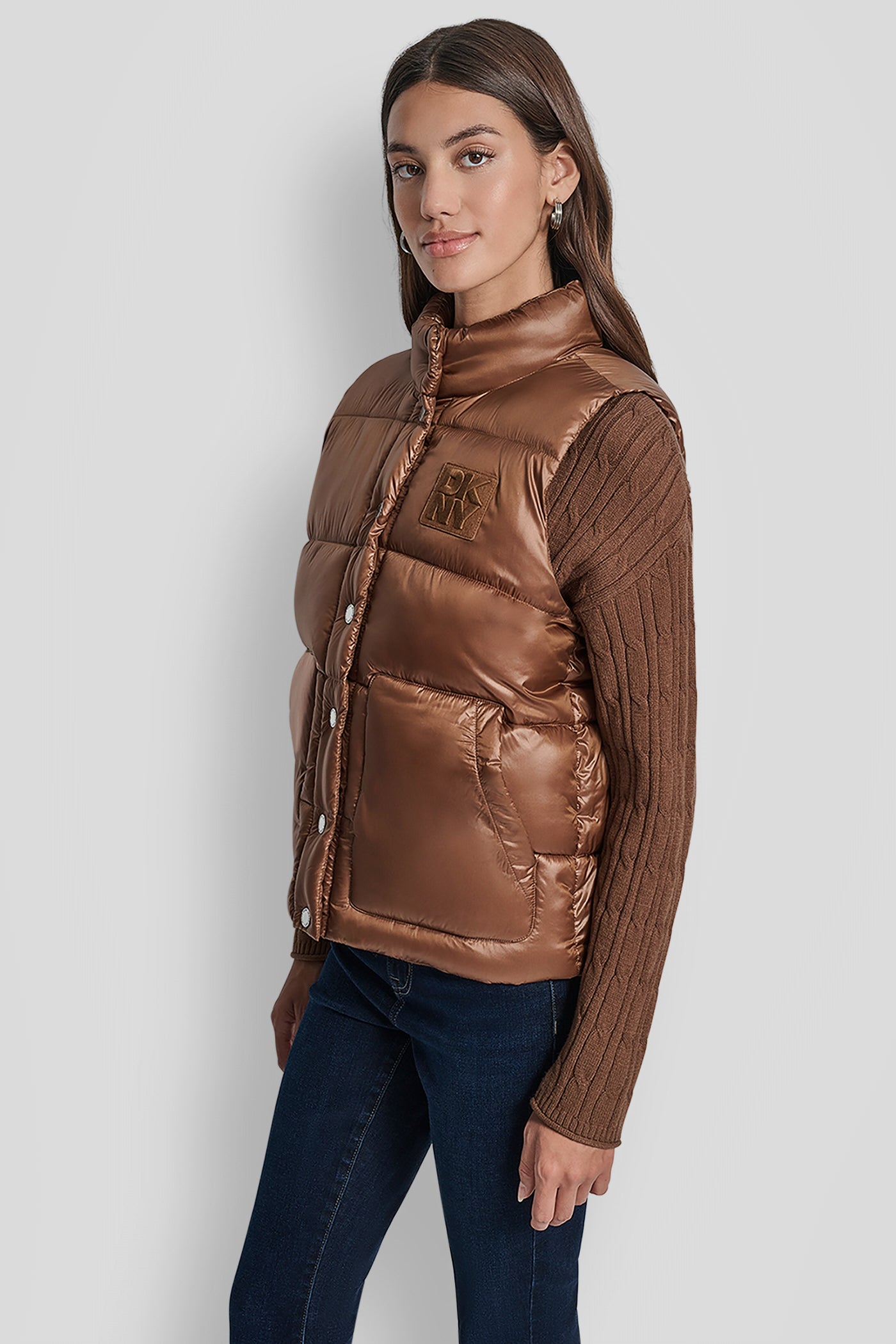 QUILTED MOCK NECK LOGO PUFFER VEST VIEW 3 | Jackets & Trench Coats