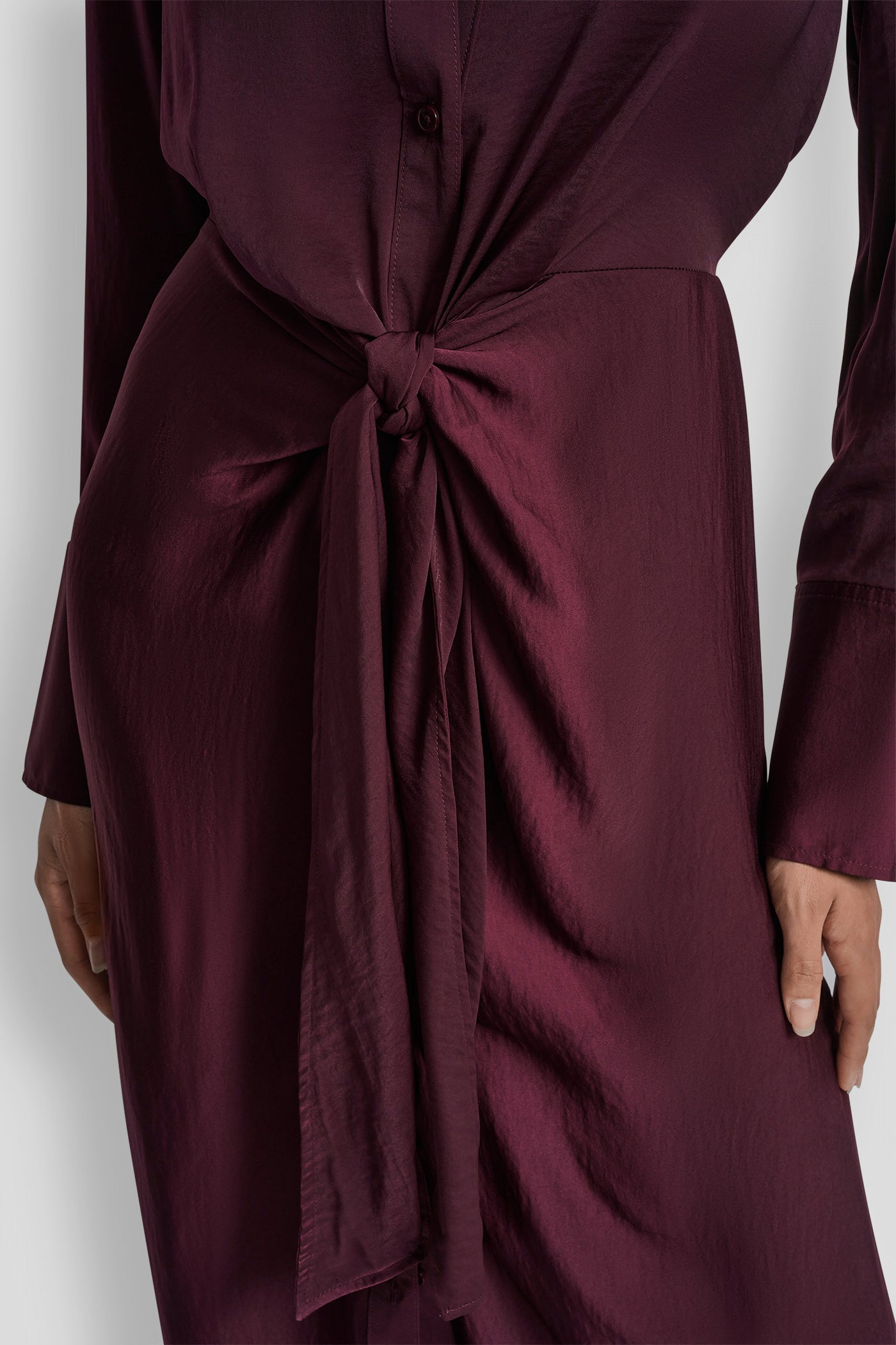 LONG SLEEVE BUTTON FRONT SHIRT DRESS WITH TIE WAIST VIEW 6 | New Arrivals