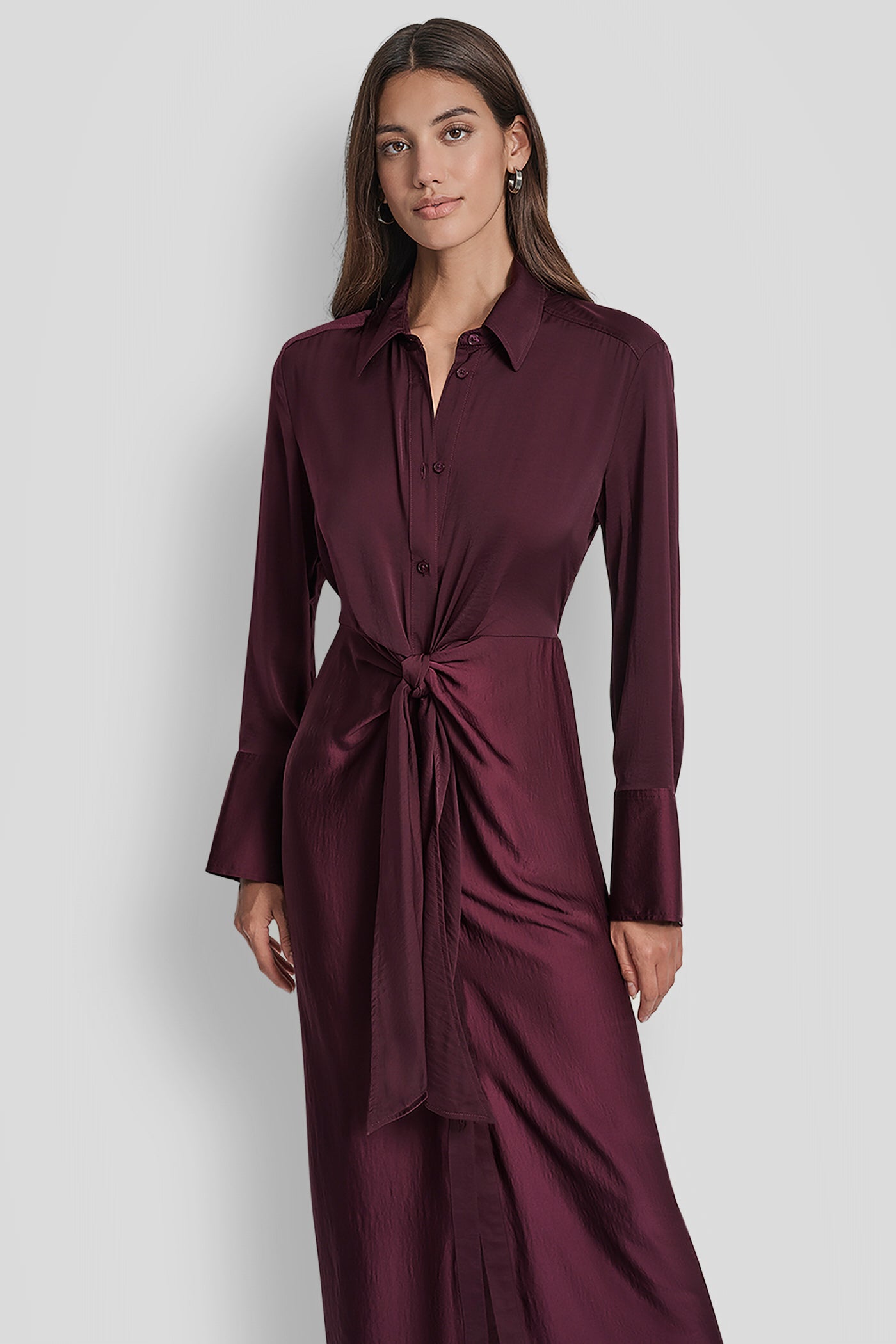 LONG SLEEVE BUTTON FRONT SHIRT DRESS WITH TIE WAIST VIEW 5 | New Arrivals