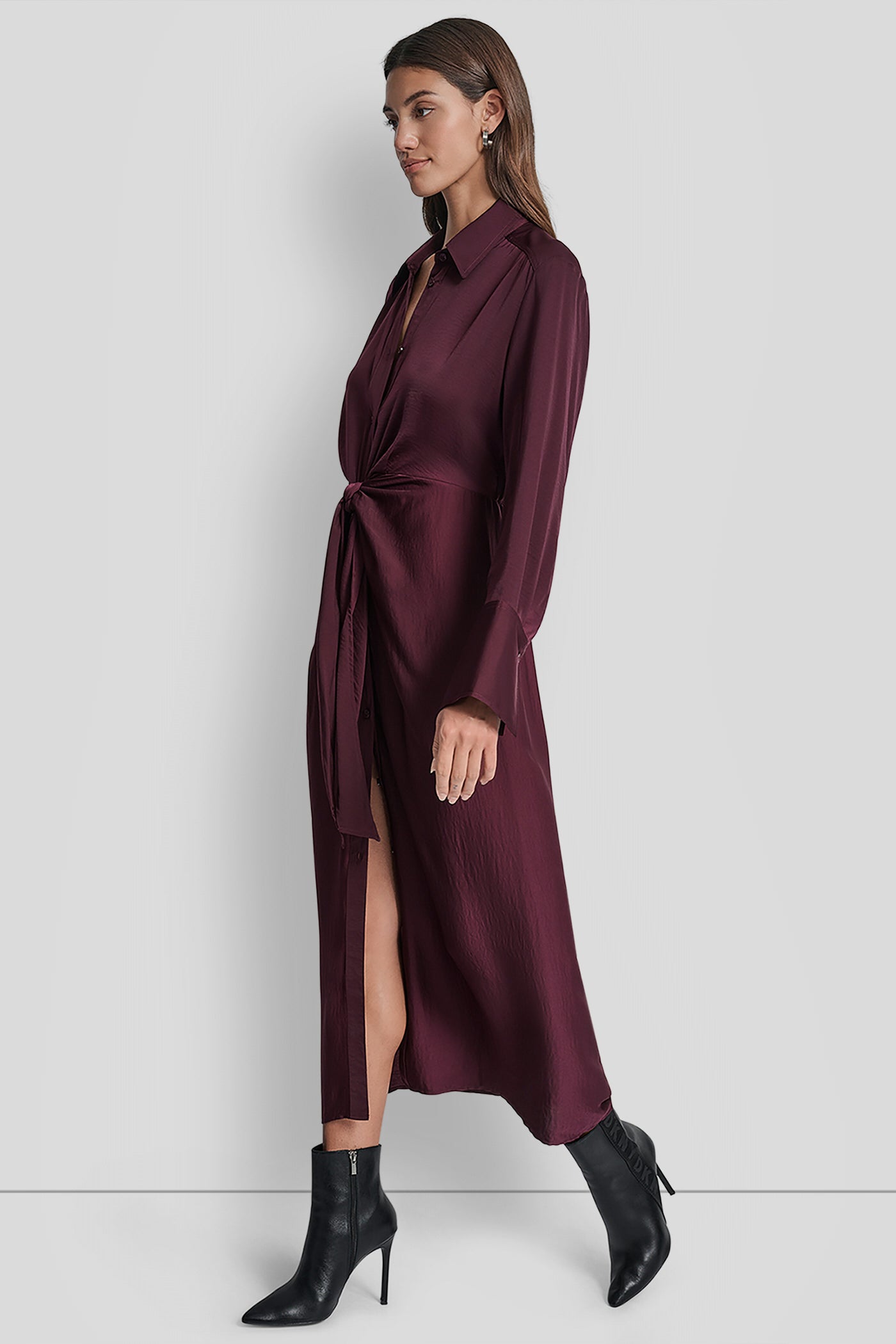 LONG SLEEVE BUTTON FRONT SHIRT DRESS WITH TIE WAIST VIEW 3 | New Arrivals