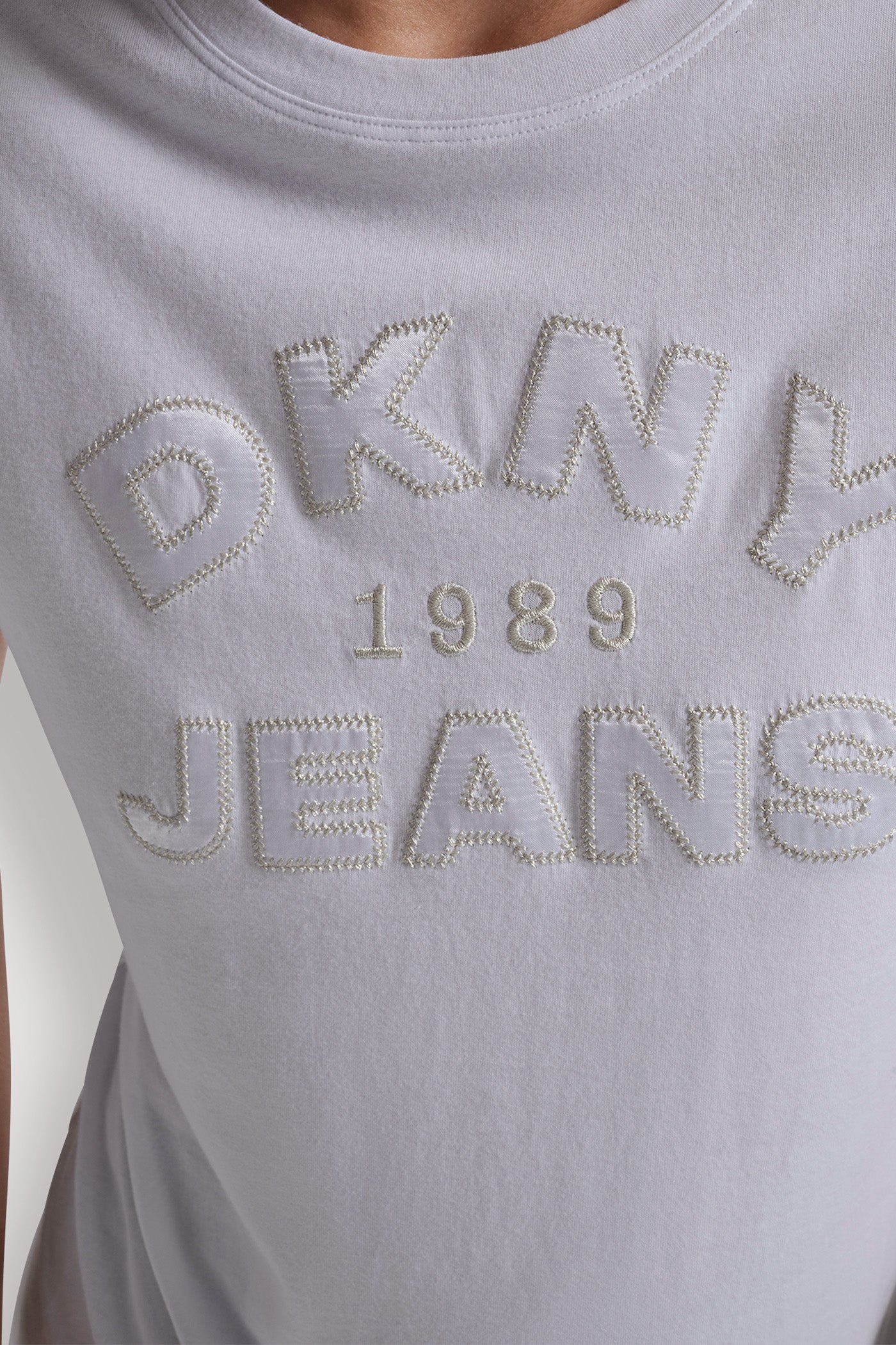 DKNY JEANS SATIN APPLIQUE CHAINSTITCH LOGO CREW NECK TEE VIEW 5 | Tees & Tanks