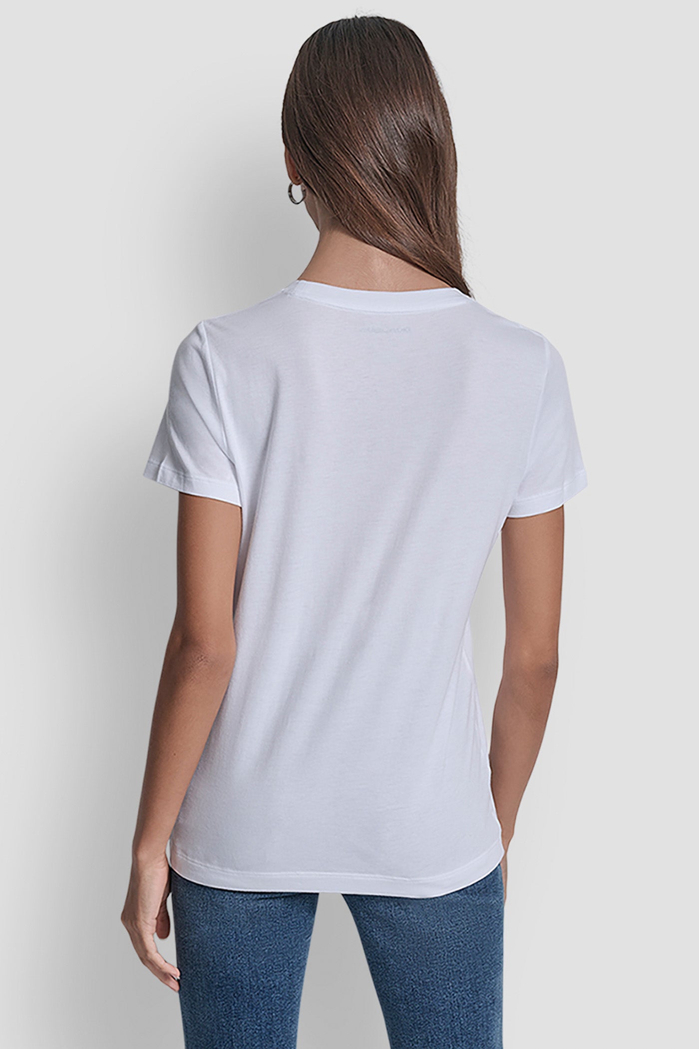 White DKNY JEANS SATIN APPLIQUE CHAINSTITCH LOGO CREW NECK TEE, VIEW 2 | Tees & Tanks