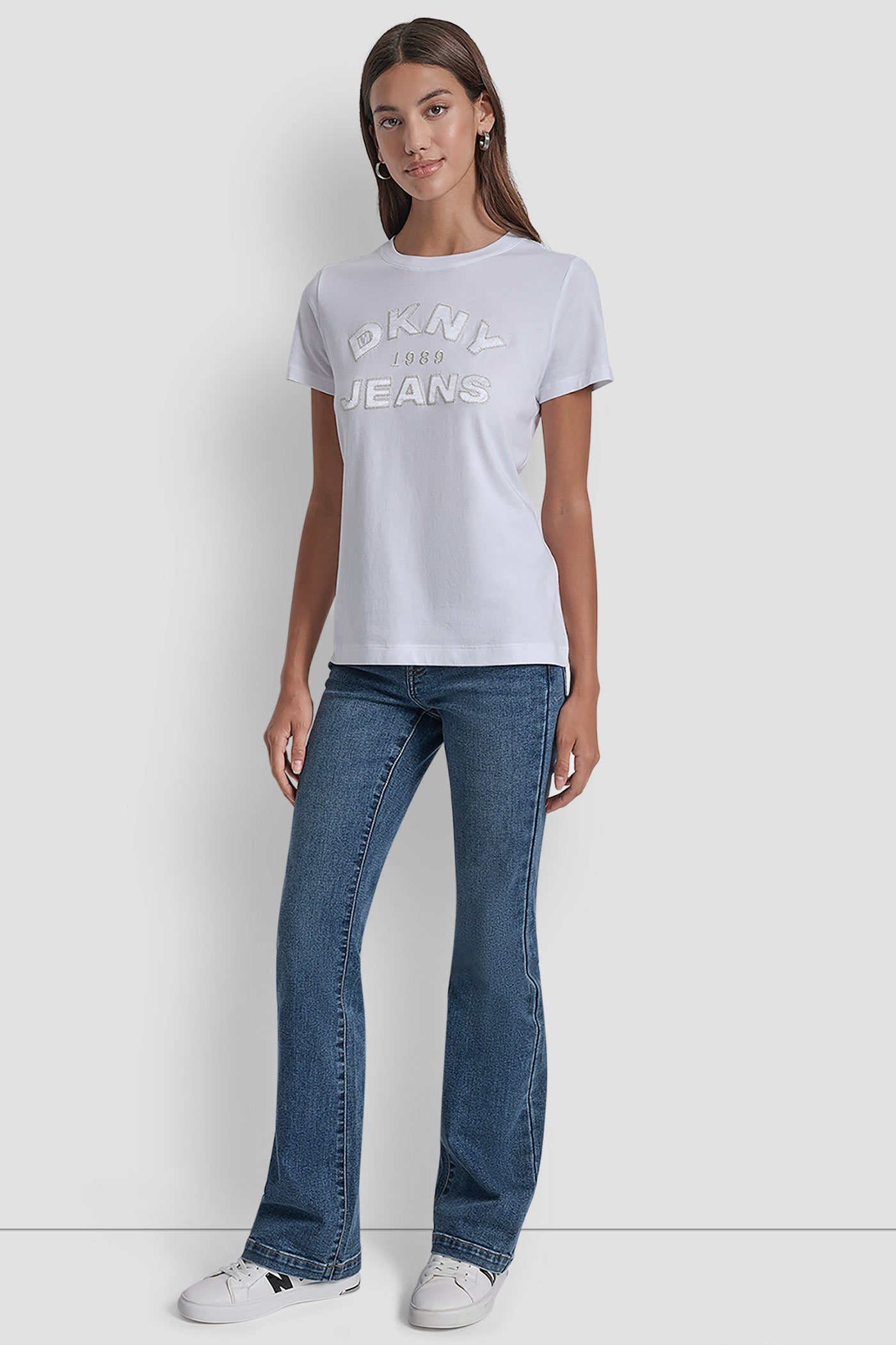 DKNY JEANS SATIN APPLIQUE CHAINSTITCH LOGO CREW NECK TEE VIEW 6 | Tees & Tanks