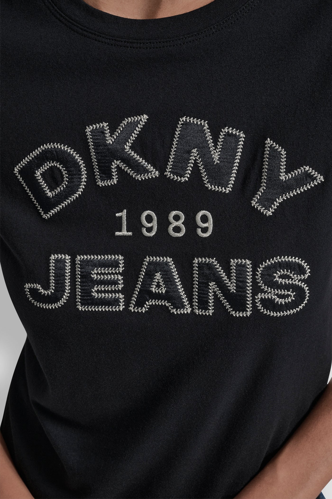 DKNY JEANS SATIN APPLIQUE CHAINSTITCH LOGO CREW NECK TEE VIEW 5 | Tees & Tanks