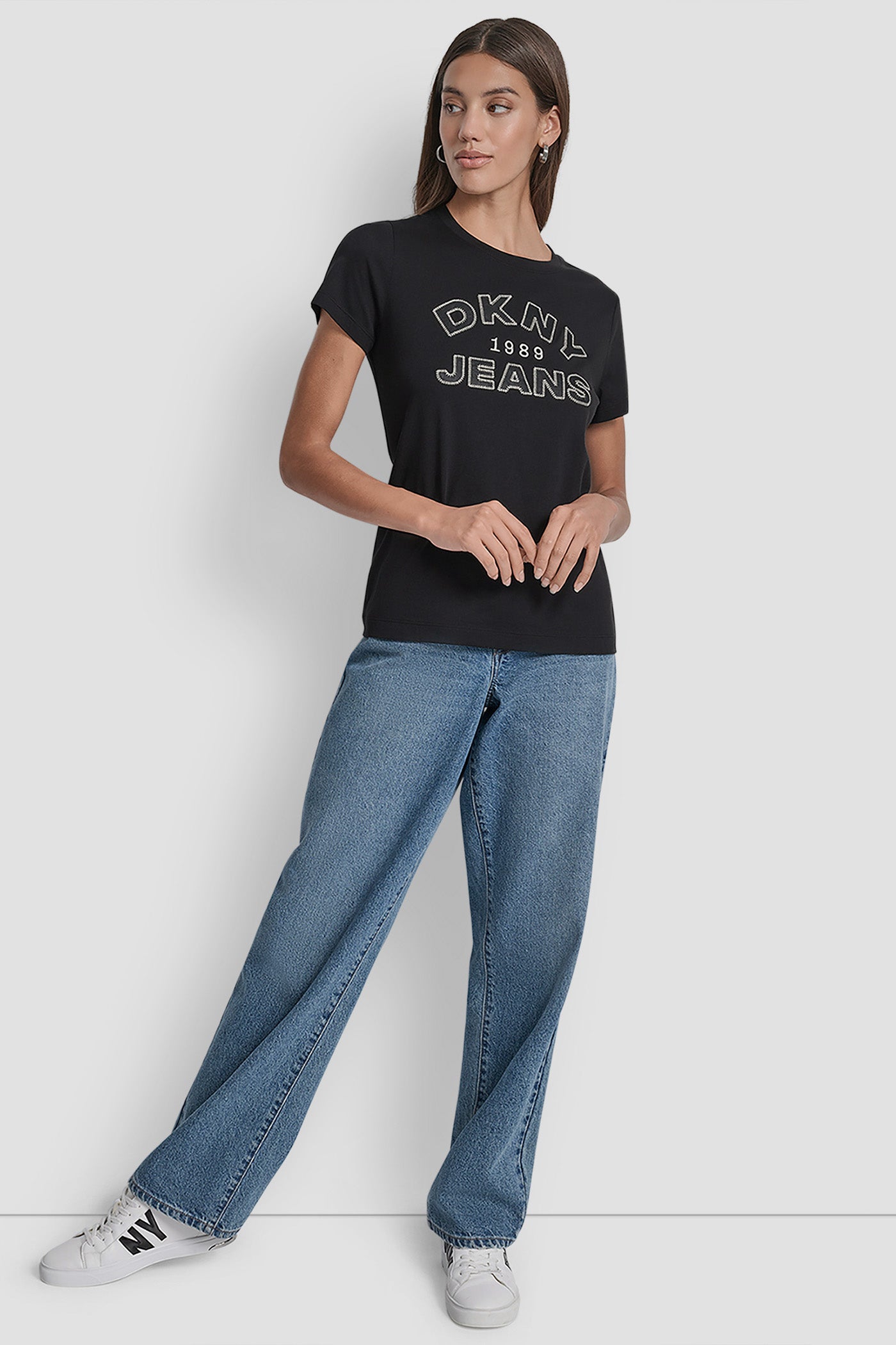 DKNY JEANS SATIN APPLIQUE CHAINSTITCH LOGO CREW NECK TEE VIEW 6 | Tees & Tanks
