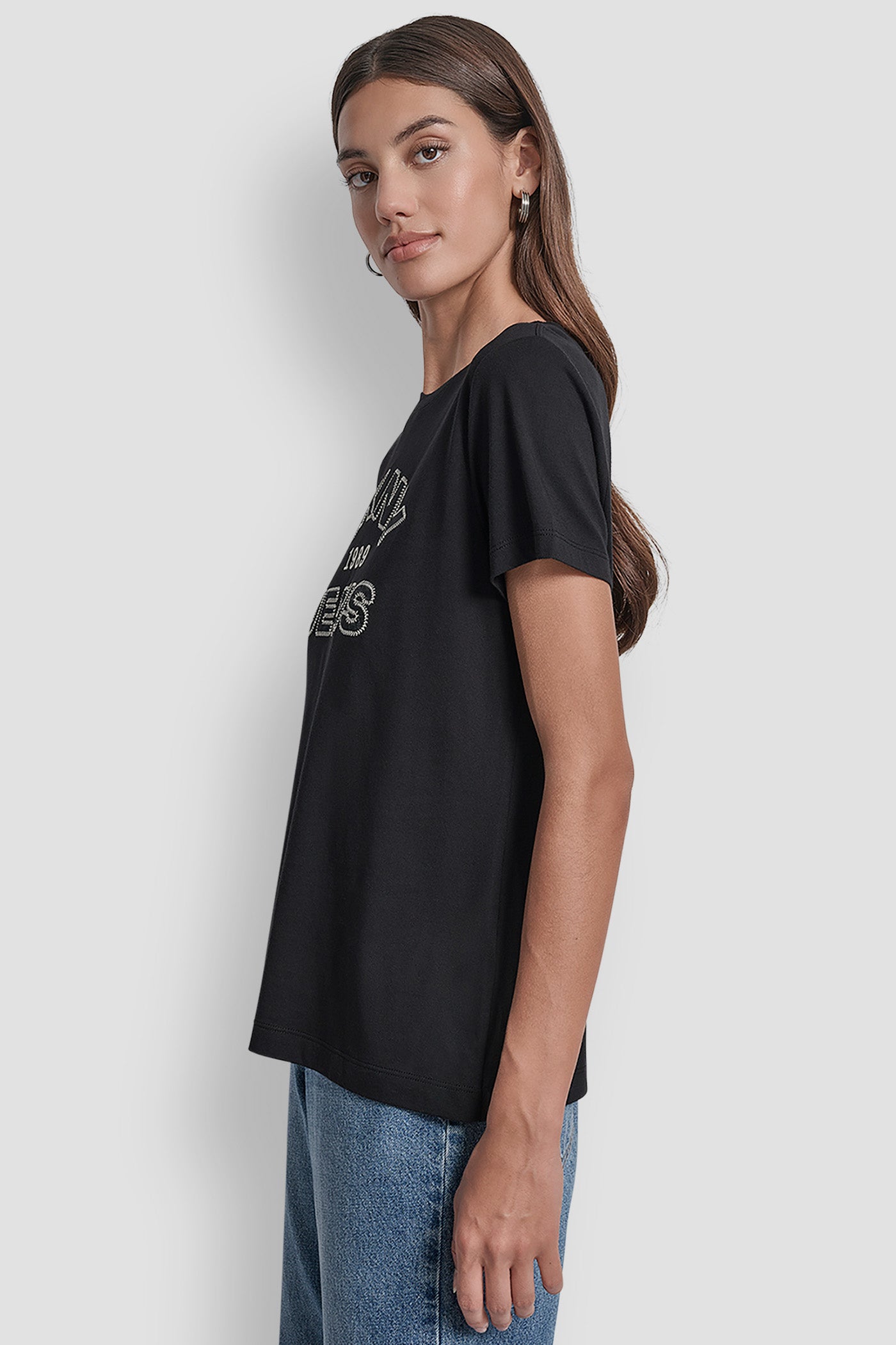 DKNY JEANS SATIN APPLIQUE CHAINSTITCH LOGO CREW NECK TEE VIEW 3 | Tees & Tanks