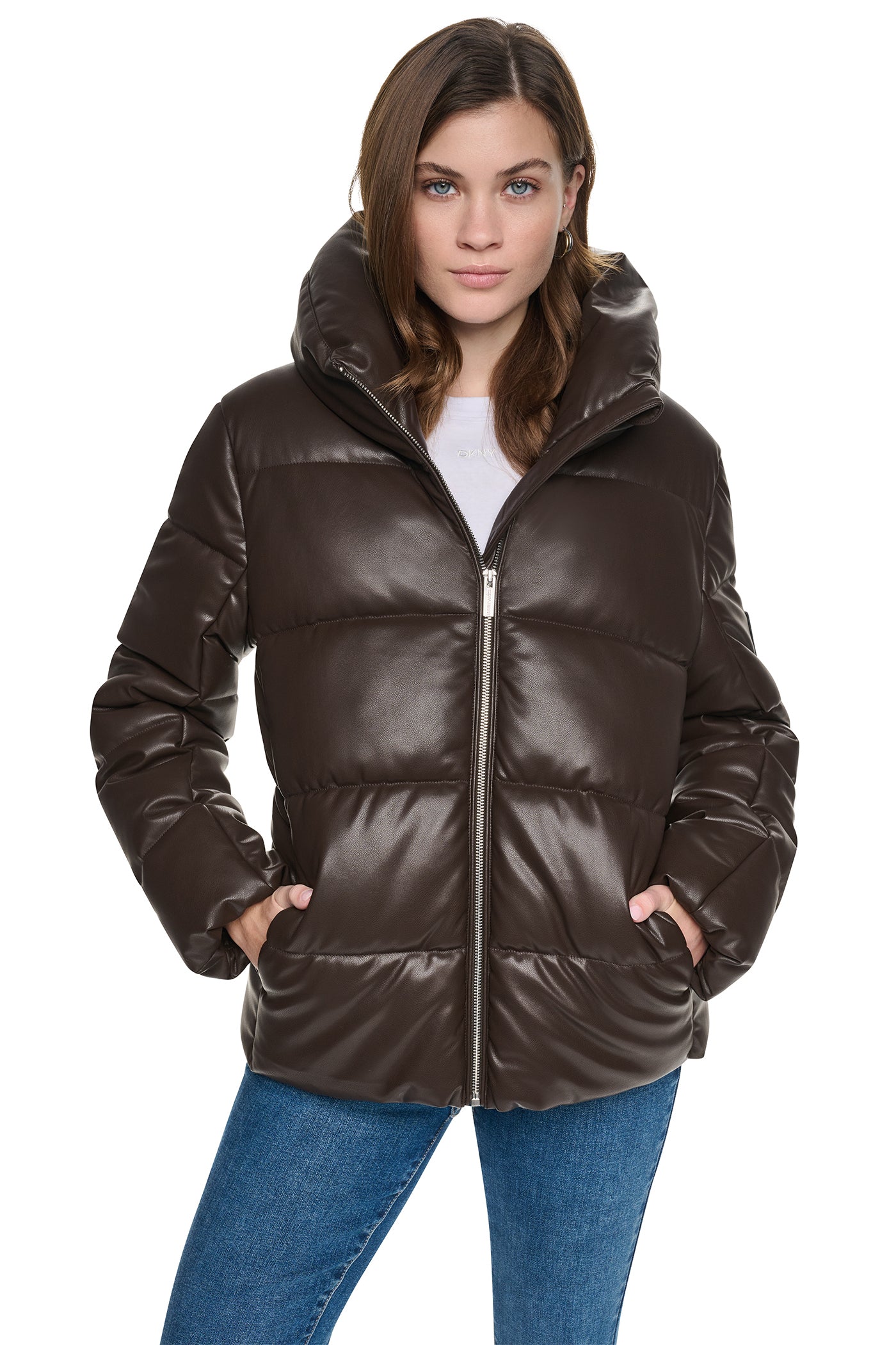 FAUX LEATHER PUFFER JACKET VIEW 1