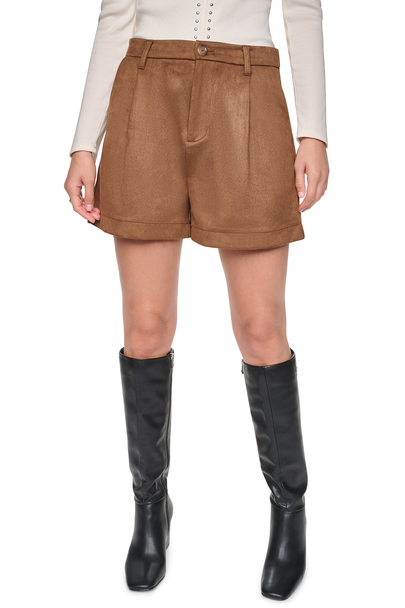 HIGH-RISE FAUX SUEDE SHORT VIEW 1