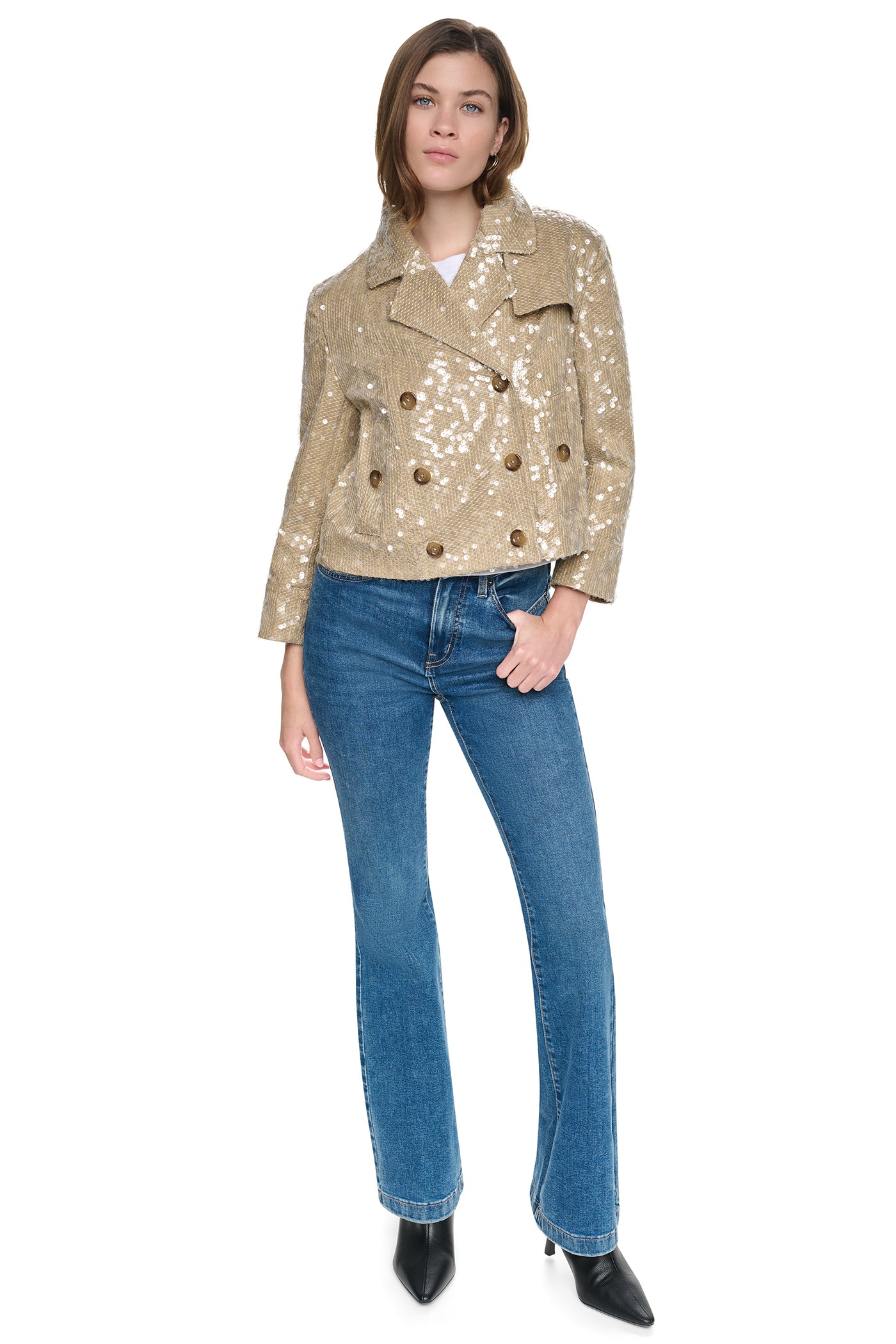 SEQUIN DOUBLE BREASTED TRENCH COAT VIEW 5
