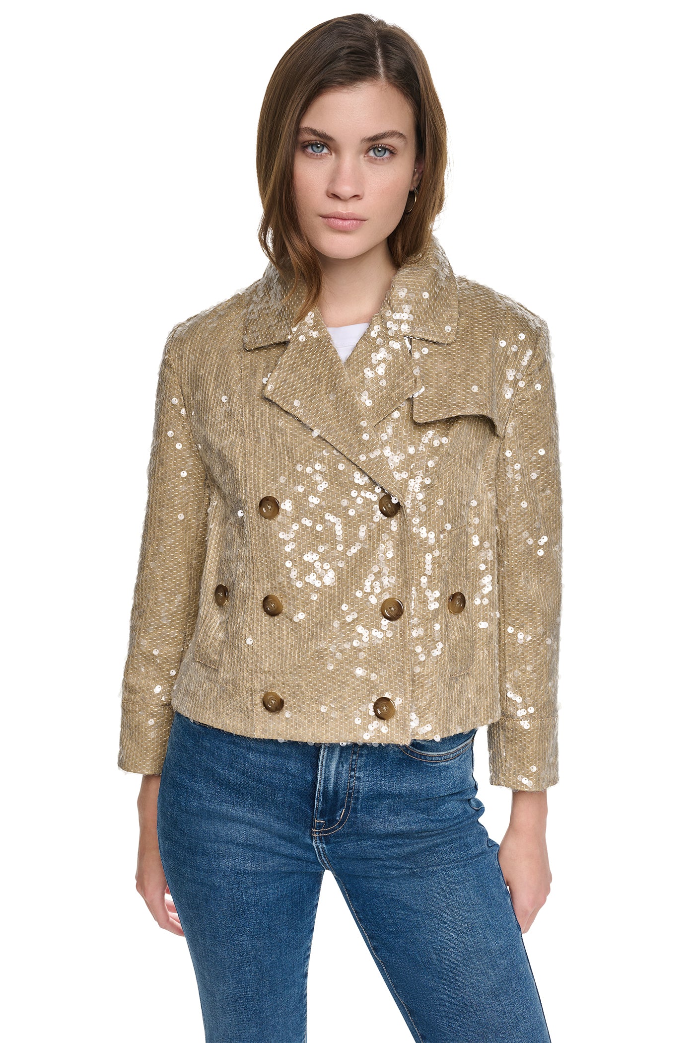 SEQUIN DOUBLE BREASTED TRENCH COAT VIEW 2