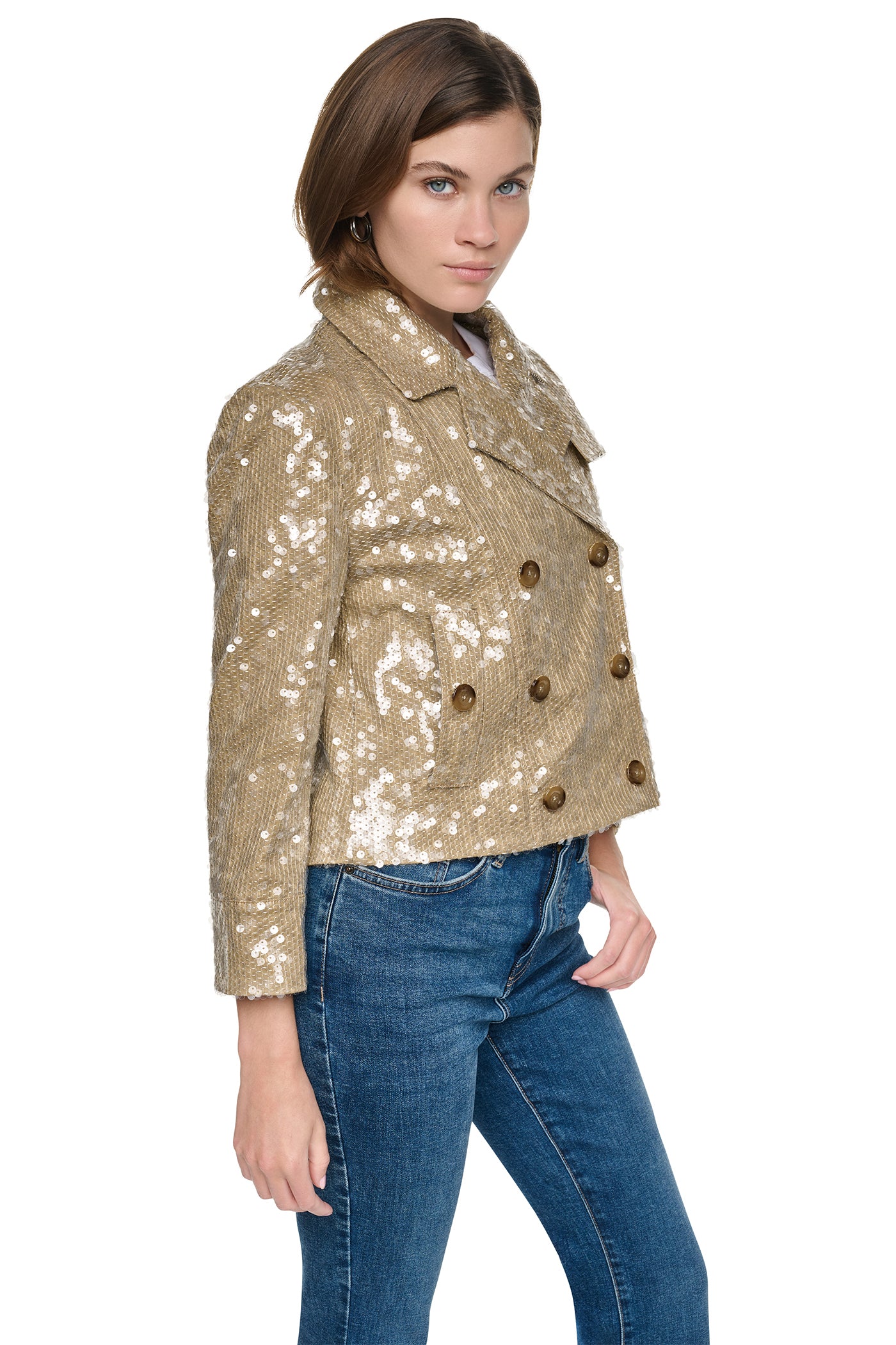 SEQUIN DOUBLE BREASTED TRENCH COAT VIEW 4