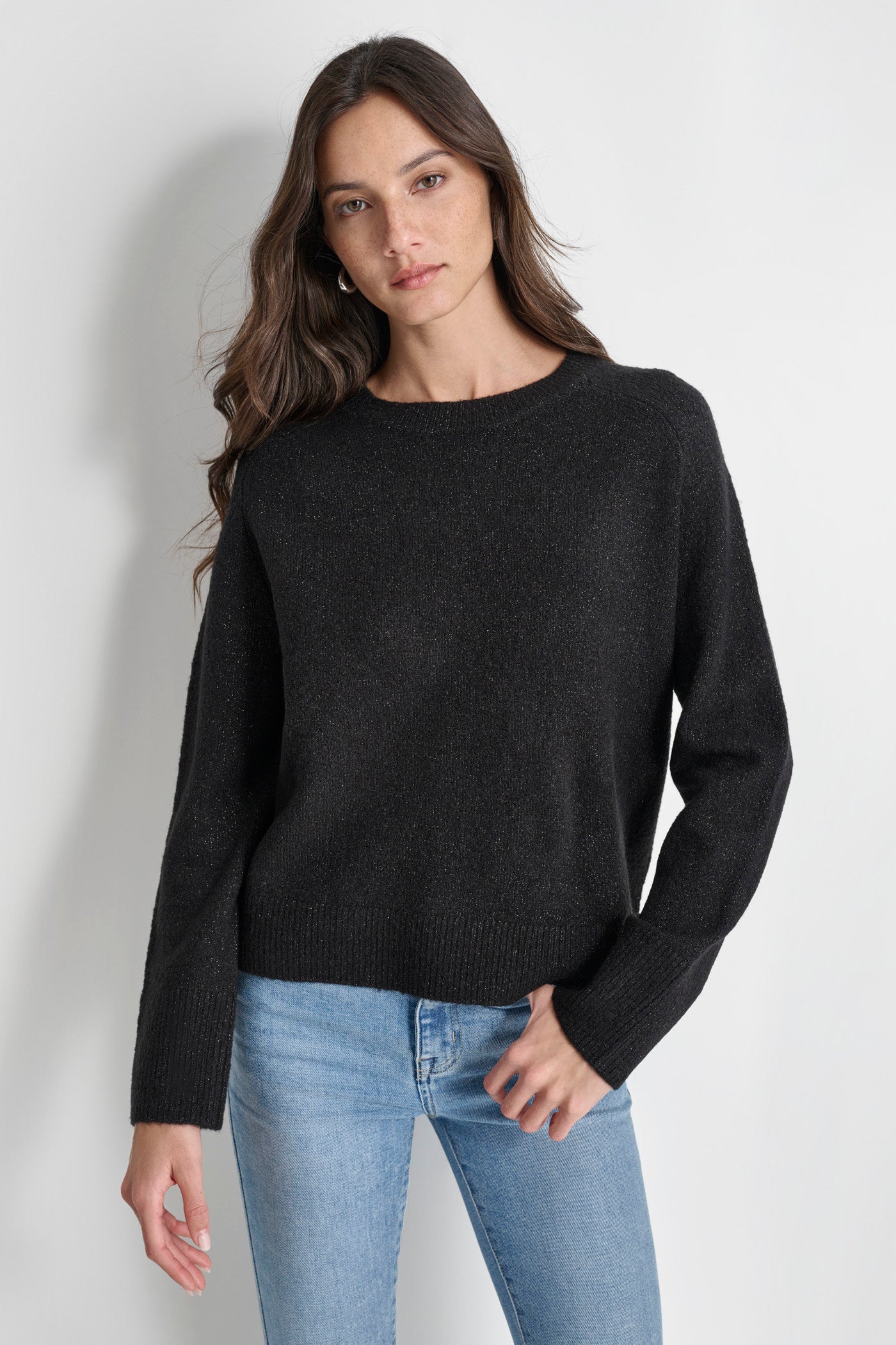 Black LUREX RAGLAN SLEEVE SWEATER, FRONT VIEW | Products