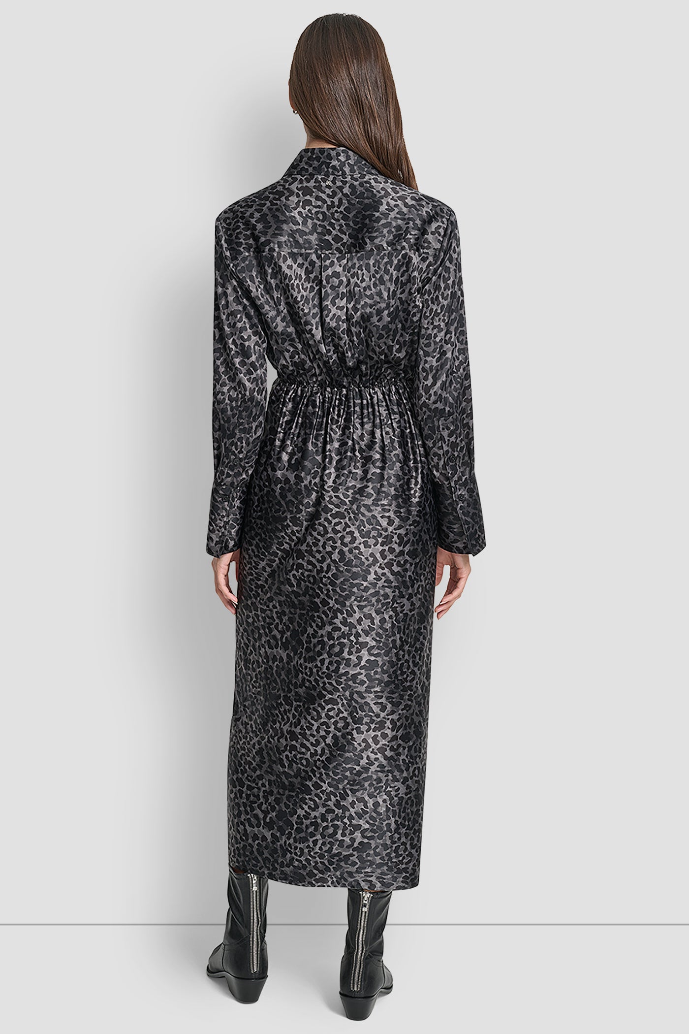 DISGUISE BLACK LONG SLEEVE BUTTON FRONT SHIRT DRESS WITH TIE WAIST, BACK VIEW | New Arrivals